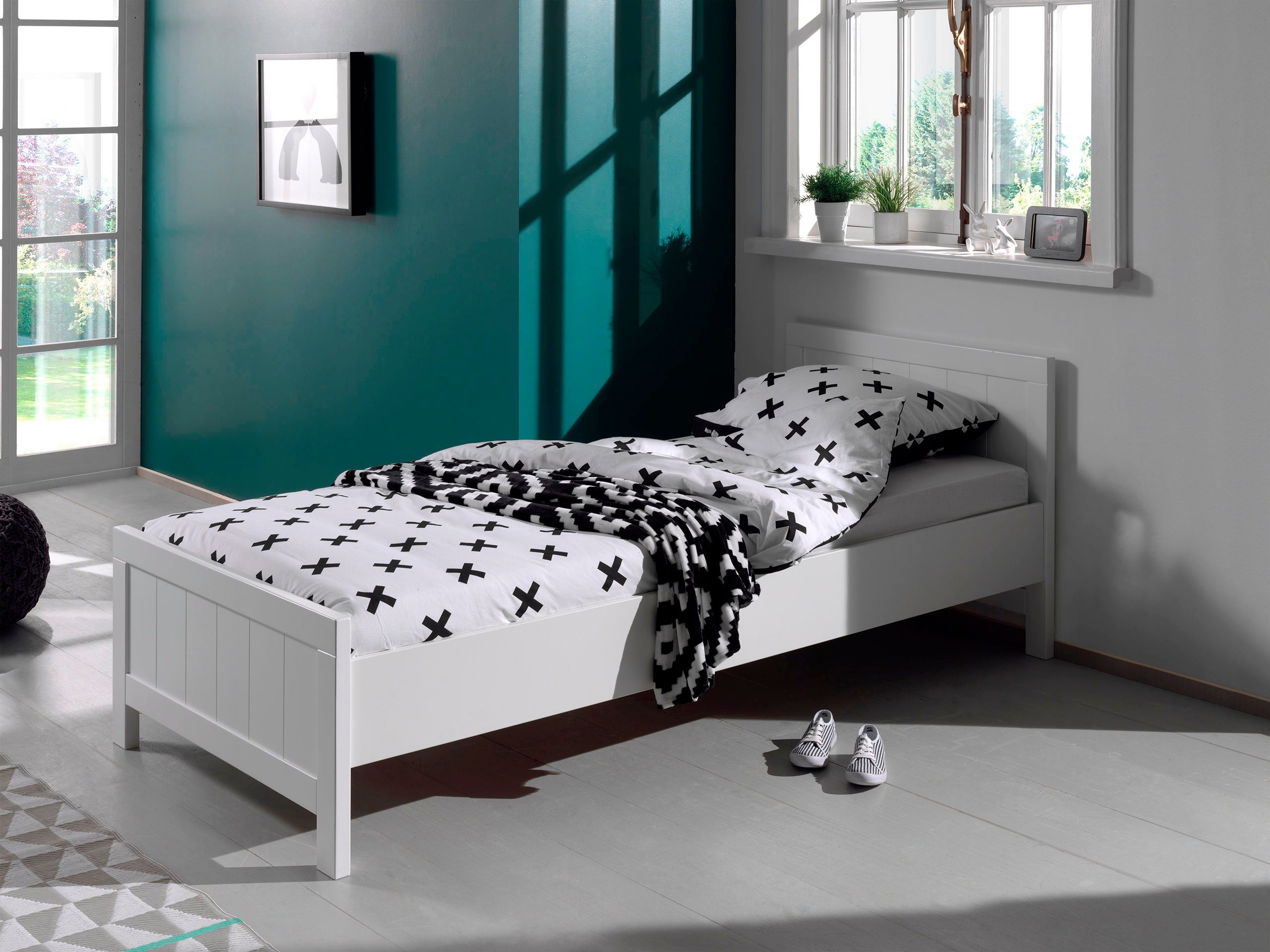Vipack 1-persoonsledikant 1-persoons in landelijke look met ligoppervlak 90x 200 cm, wit gelakt