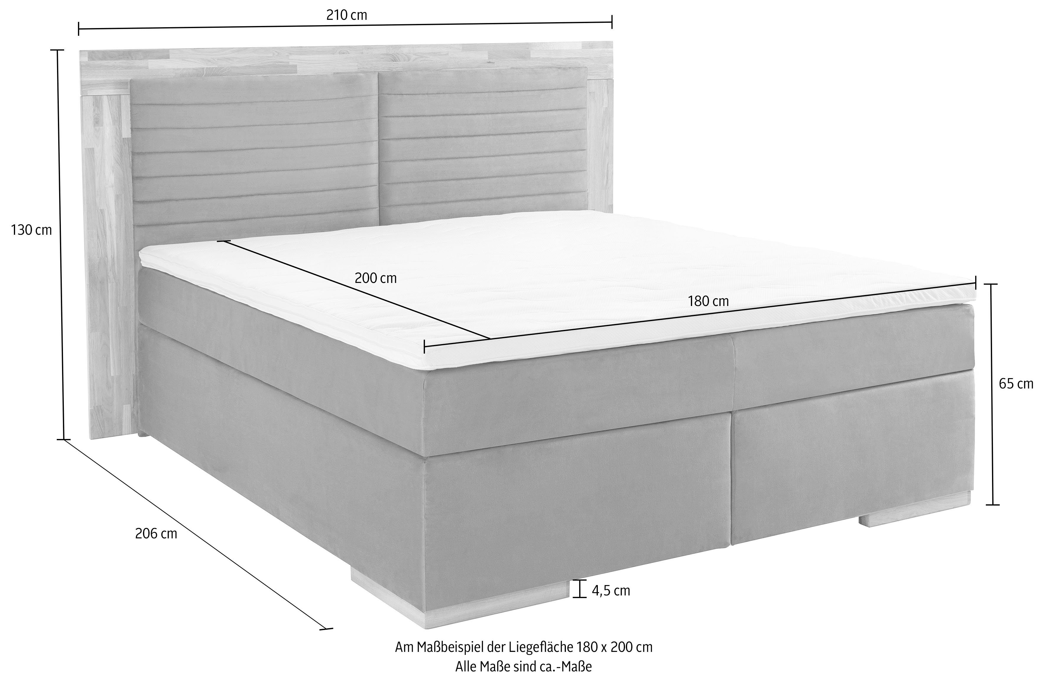 Places of Style Boxspring Cup met ledverlichting, massief houten lijst en topmatras, in 2 hardheden