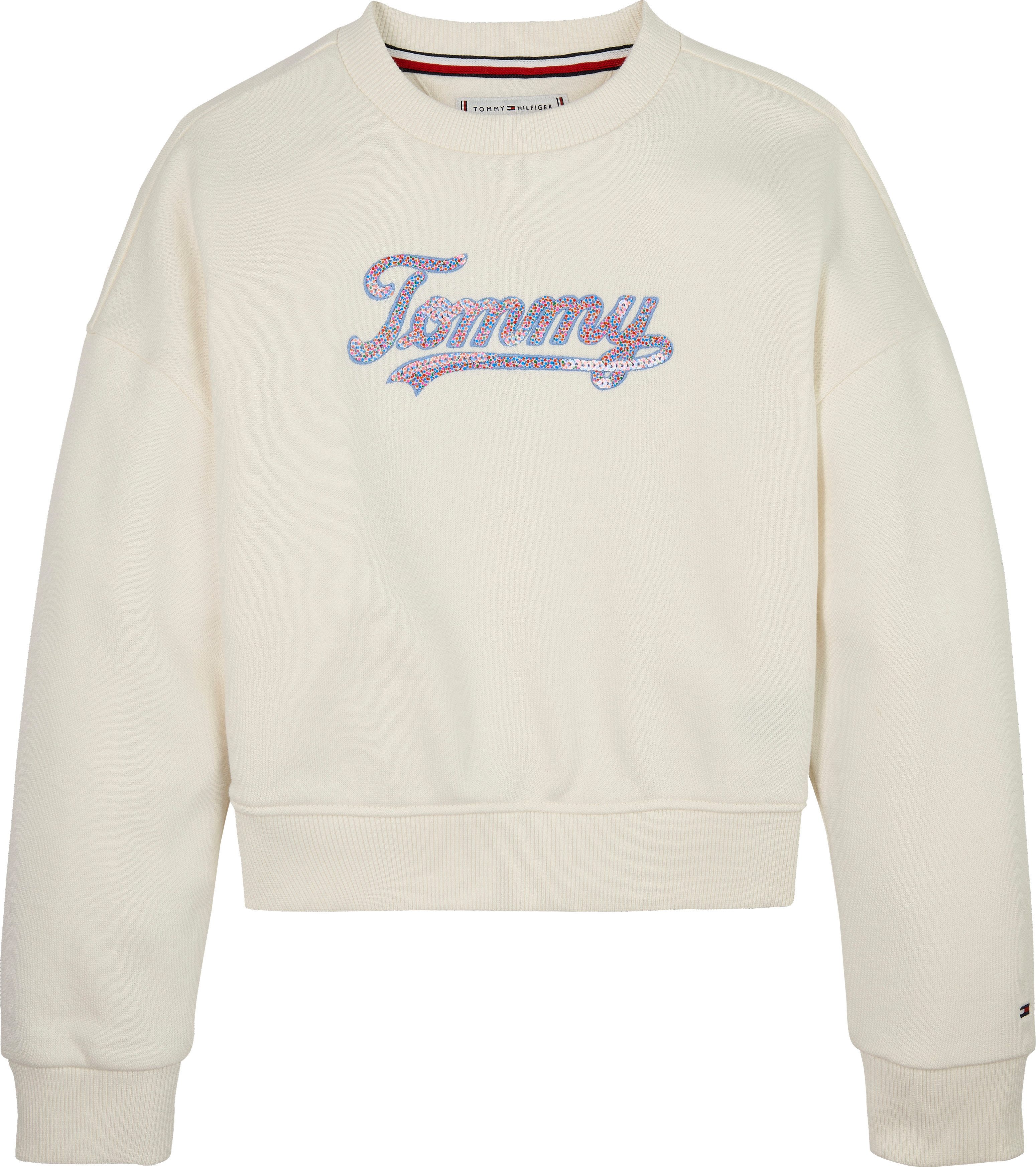 Tommy Hilfiger Sweatshirt TOMMY SCRIPT SEQUIN SWEATSHIRT voor kinderen tot 16 jaar, logo-opschrift met kleurrijke pailletten