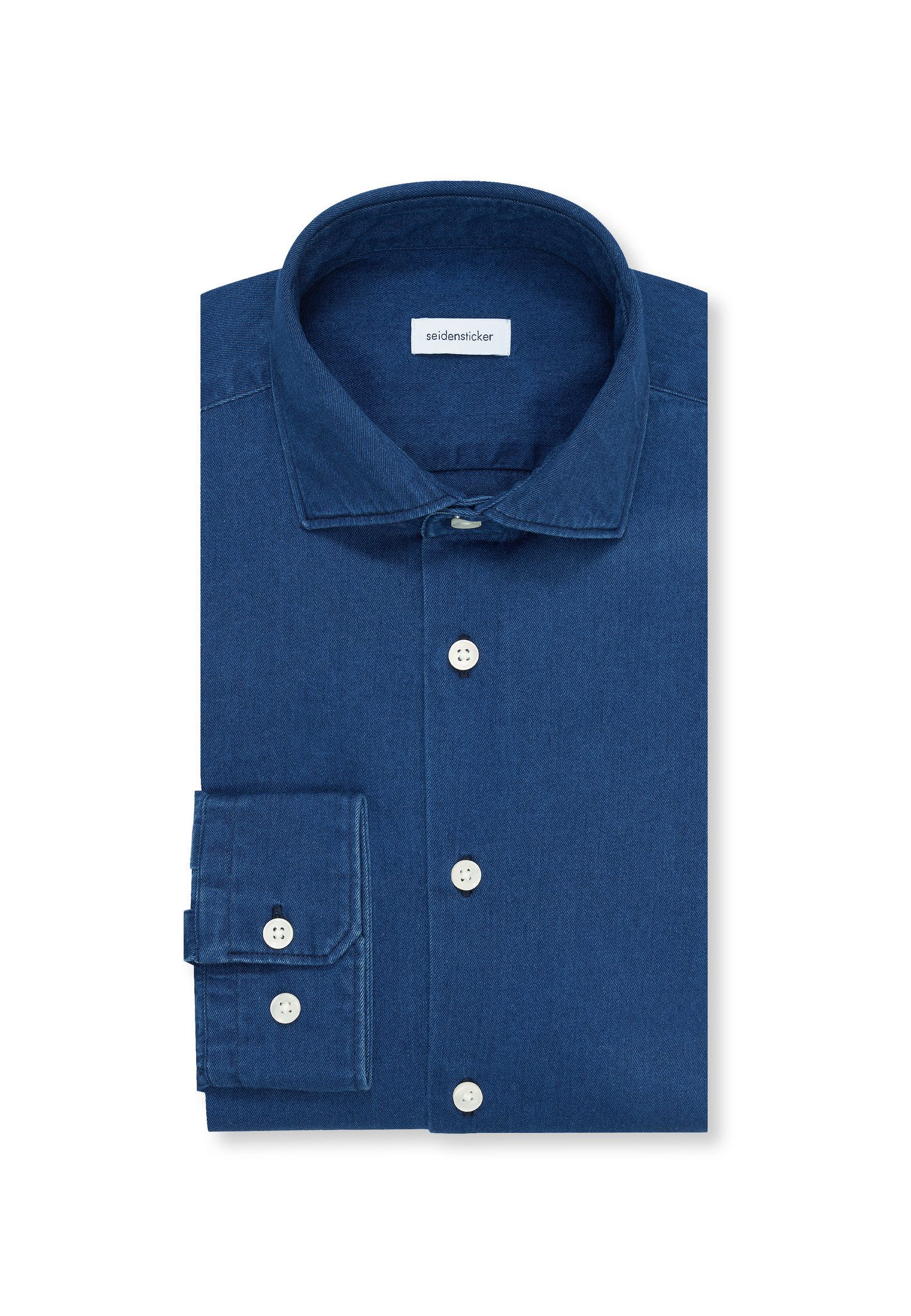 seidensticker Jeans overhemd Zwarte roos Regular 1/1 Kent kraag denim