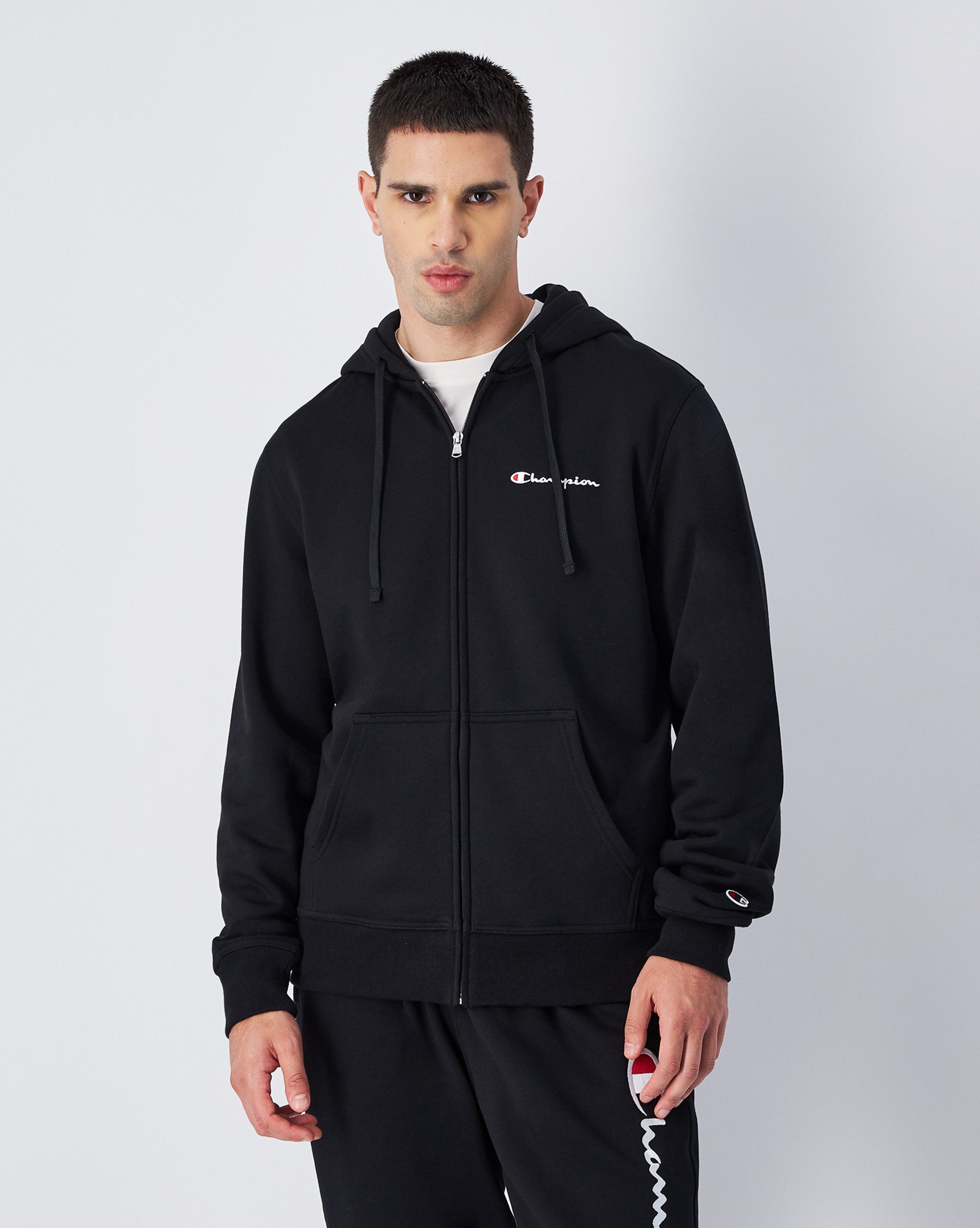 Champion Small Logo Full Zip Hoodie Black- Heren Black