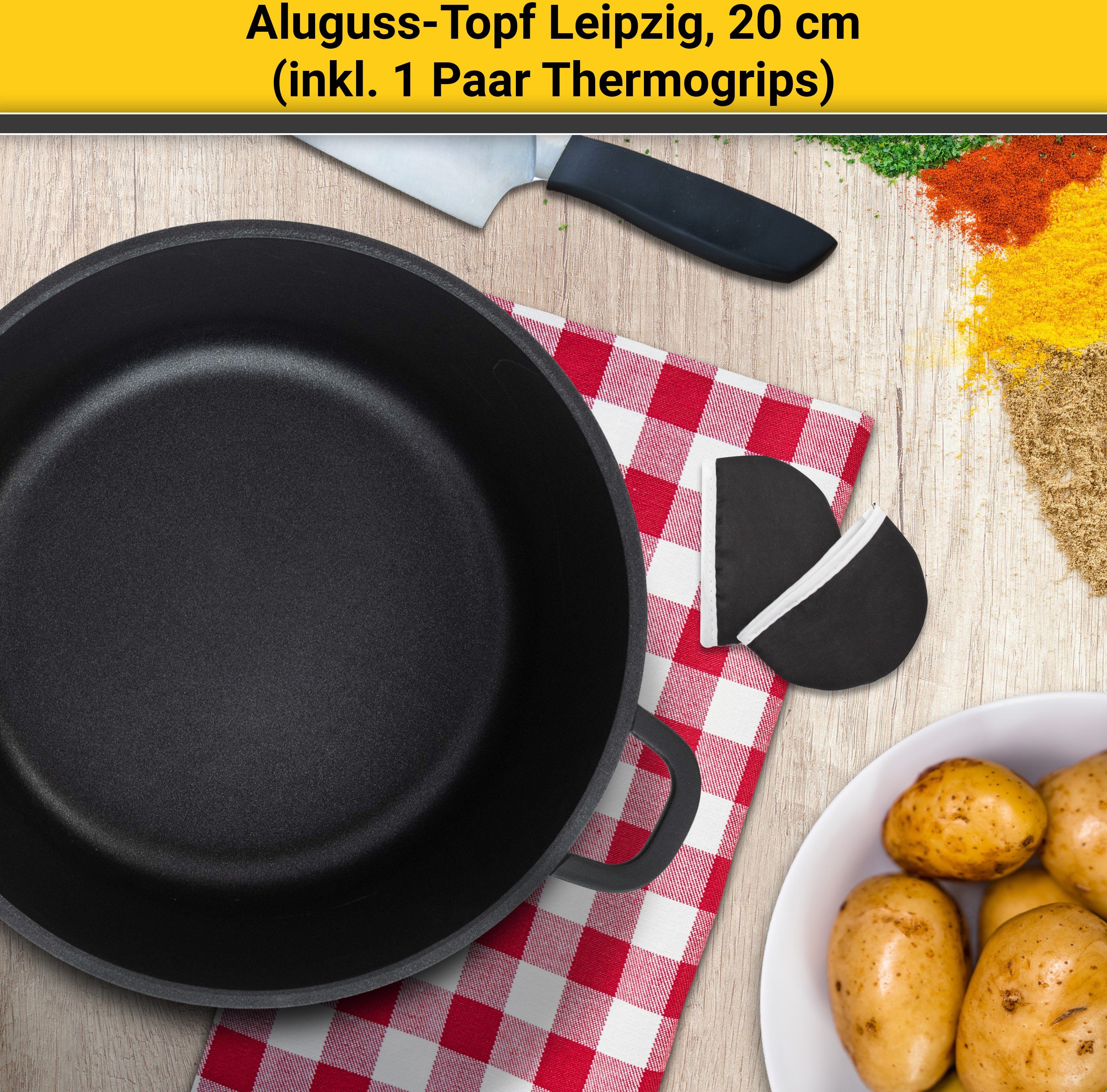 Krüger Braadpan Gietaluminium braadpan met glazen deksel inclusief thermogrepen LEIPZIG (1-delig)