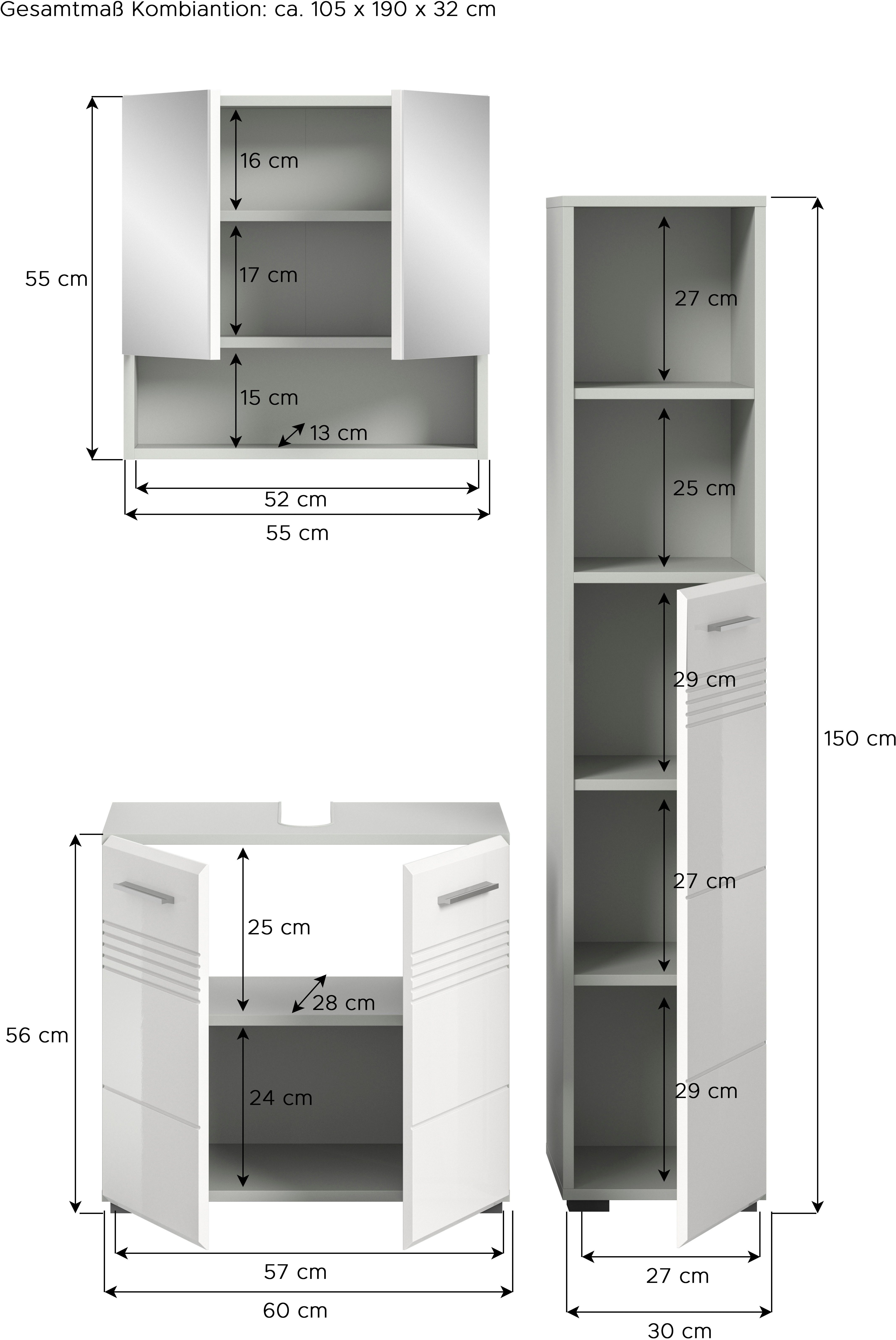 welltime Badmeubelset Calicio, bestaande uit: wastafelonderkast, spiegelkast (3 stuks)