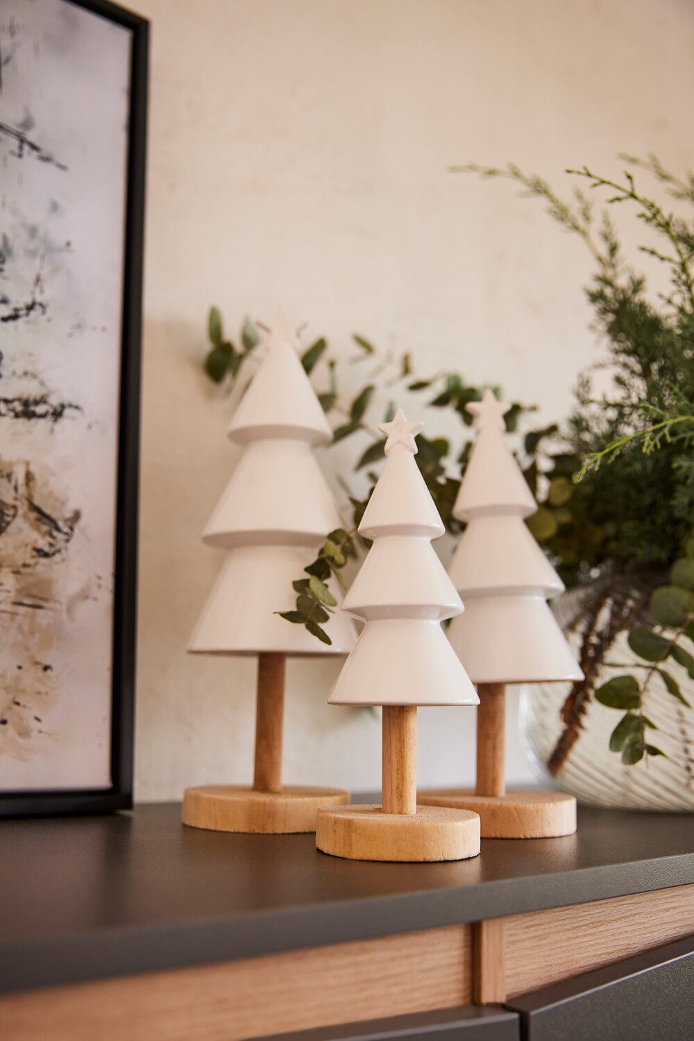 Creativ deco Deco-boom Kerst versiering uit keramiek en hout (1 stuk)