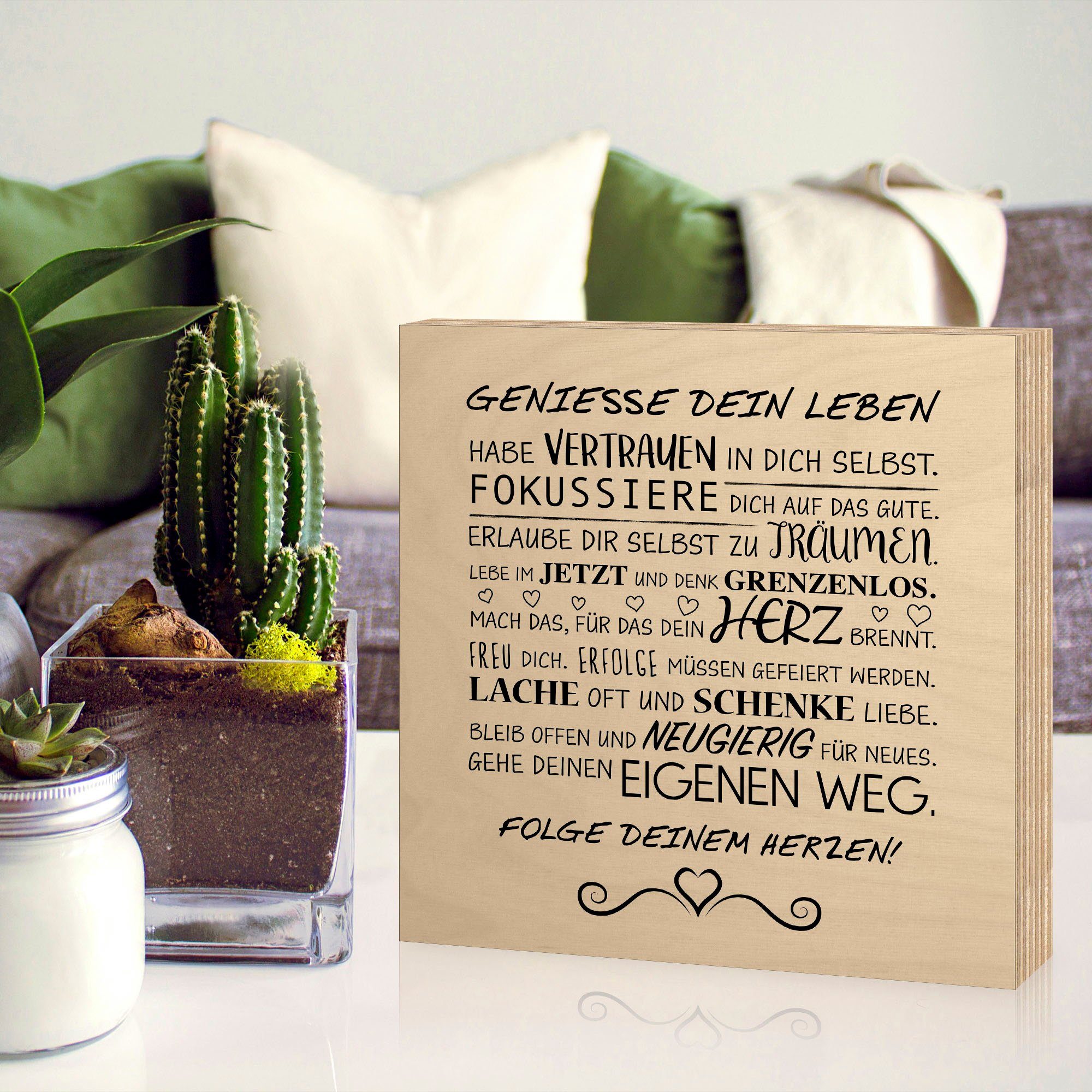 Artland Artprint op hout Geniet van je leven