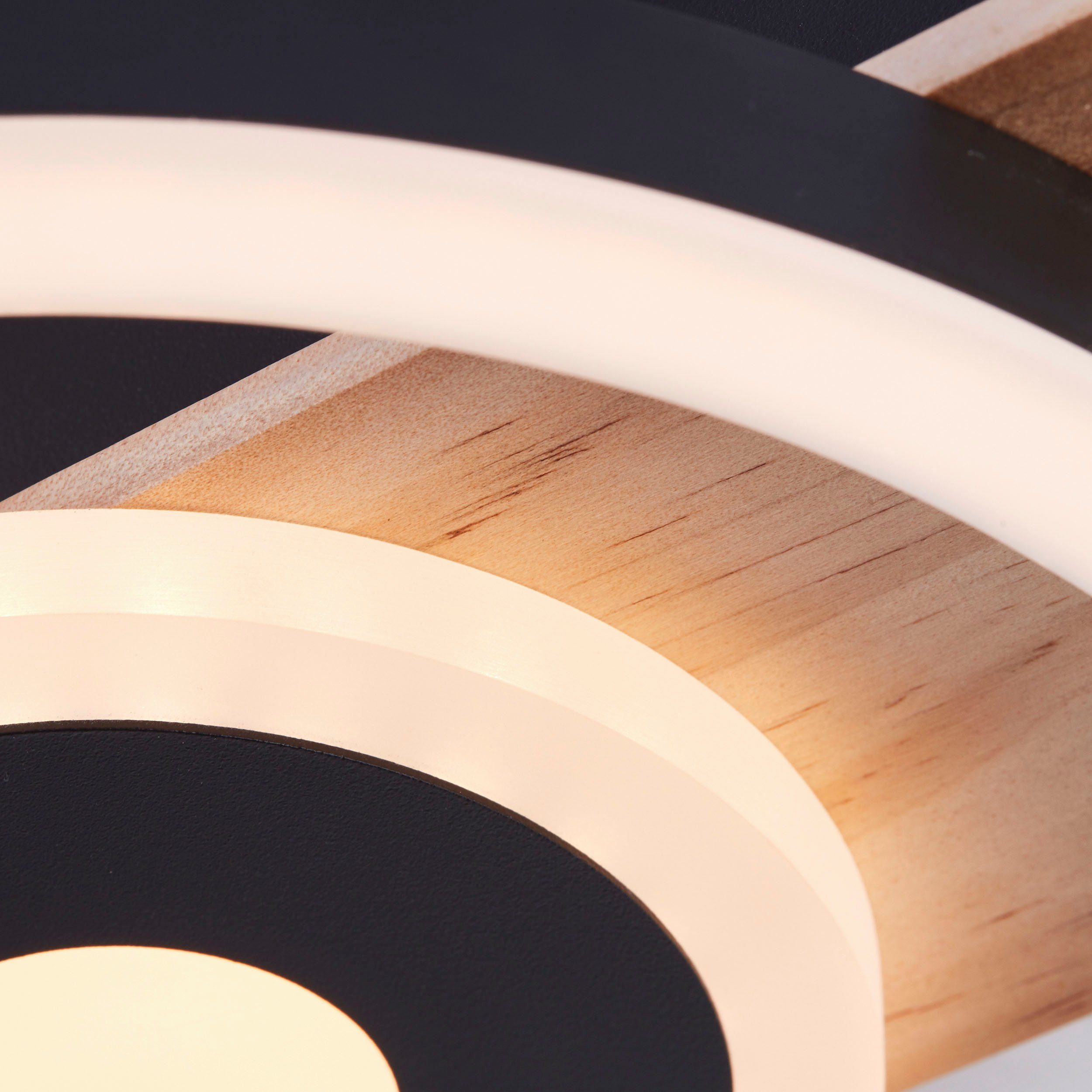 my home Led-plafondlamp Lysann plafondlamp 22 x 20 cm, 12 w, 1100 lm, 3000 k, hout/metaal, bruin/zwart (1 stuk)