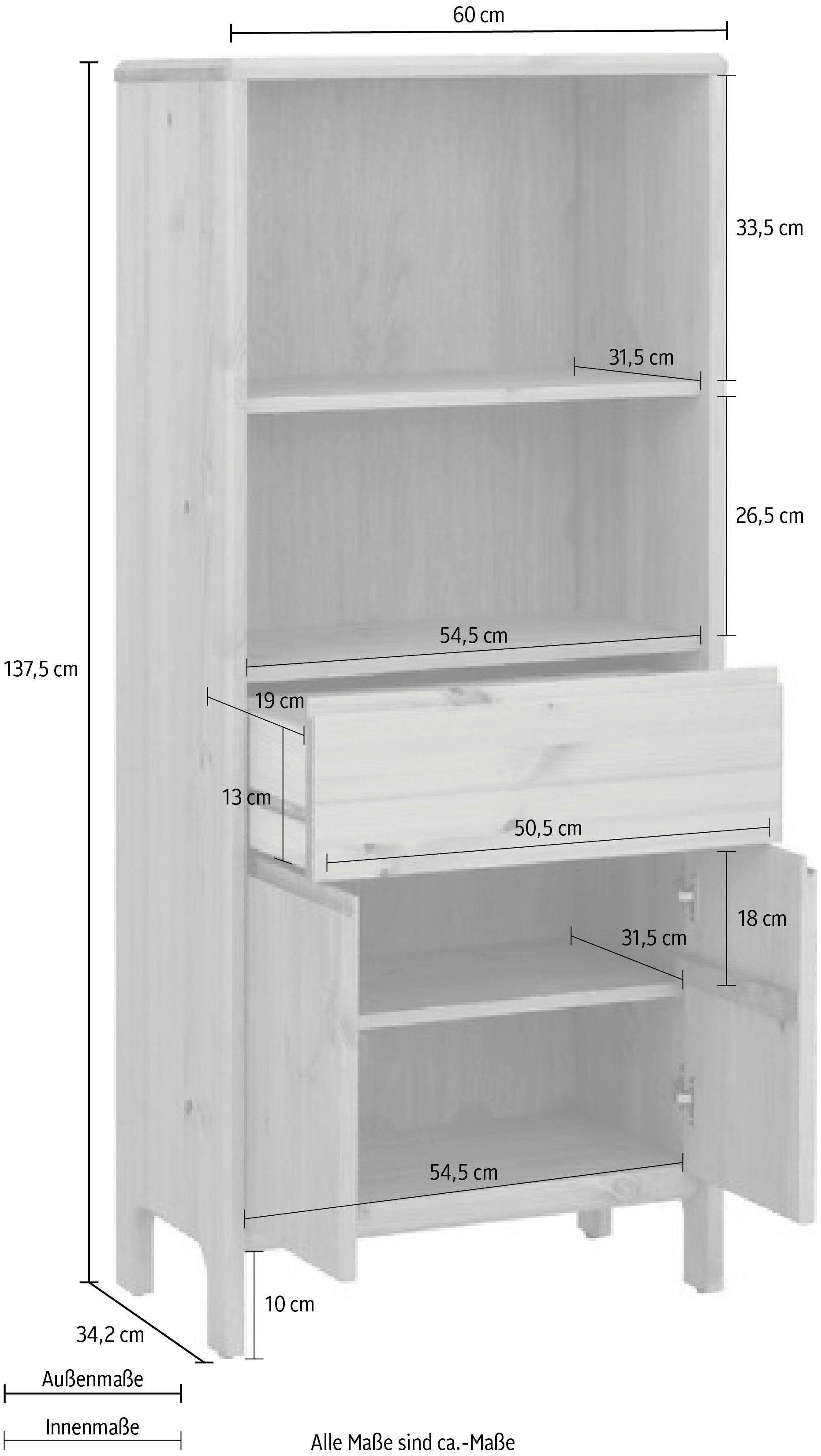 OTTO products Halfhoge kast Jorrick Breedte 60 cm, massief grenenhout met bio olie/was behandeld