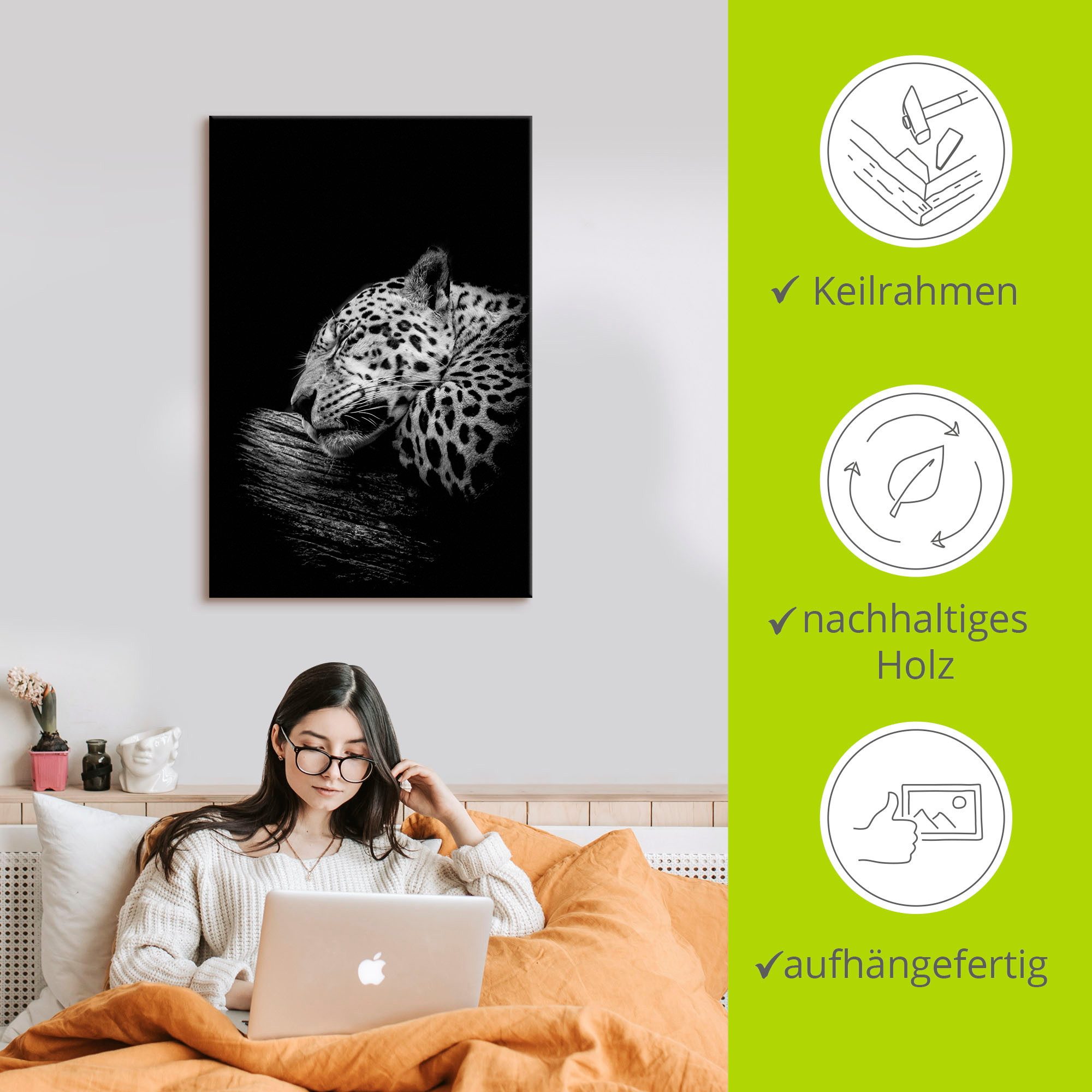 Artland Artprint De slapende jaguar als artprint van aluminium, artprint voor buiten, artprint op linnen, poster in verschillende maten. maten