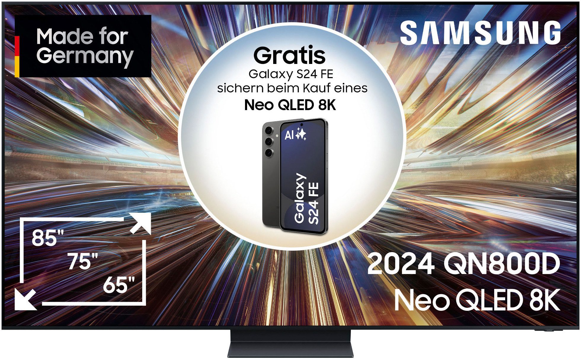Samsung QLED mini led-tv GQ75QN800DT, 189 cm / 75", 8K (Ultra HD), Smart TV, Neural Quantum 8K AI Gen2 processor, tot 165Hz, AI upscaling, KI TV