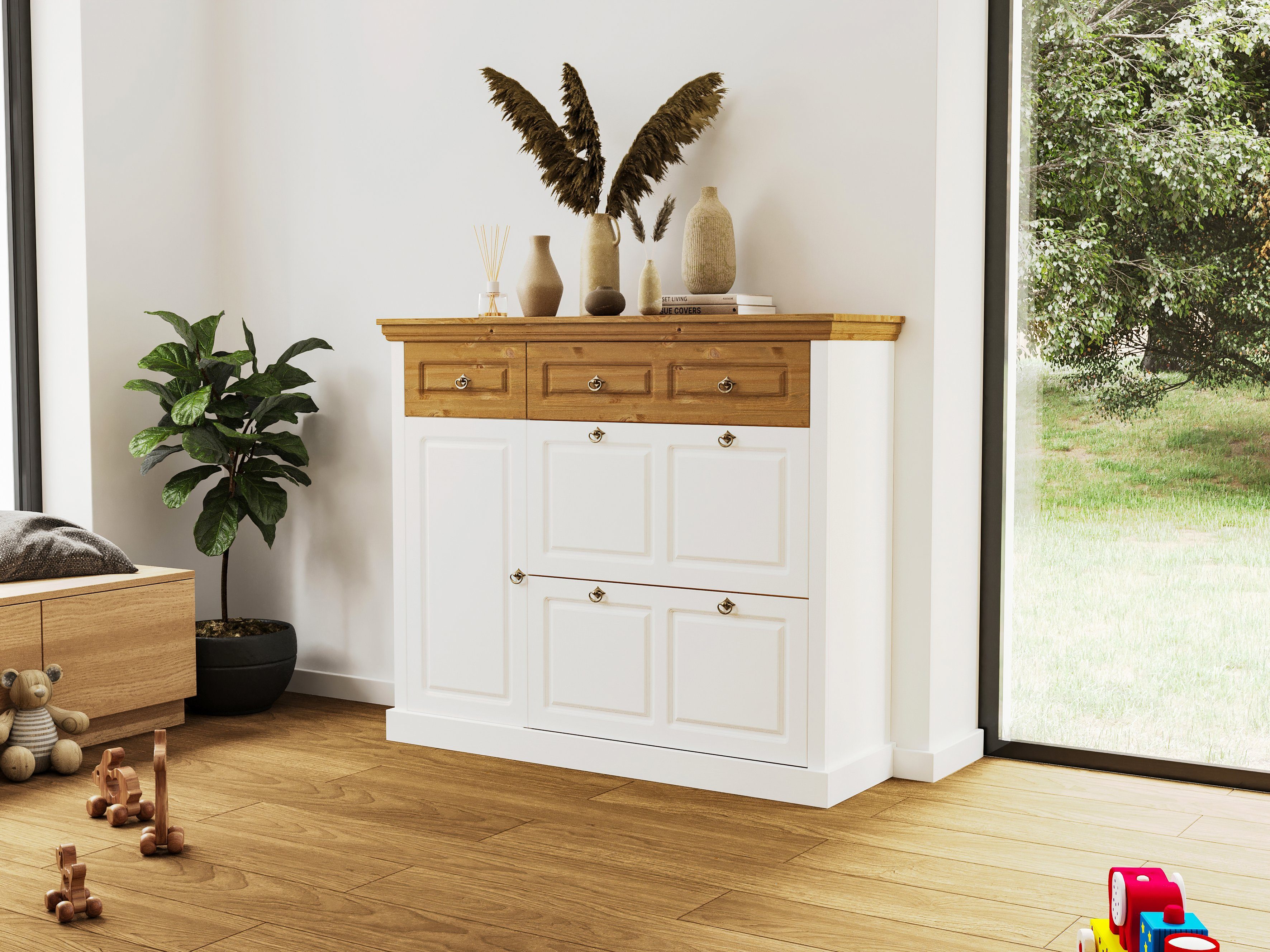 Home affaire Schoenenkast Basilico Schoenenkast, breedte 130 cm, cassette-look, van massief hout, FSC®