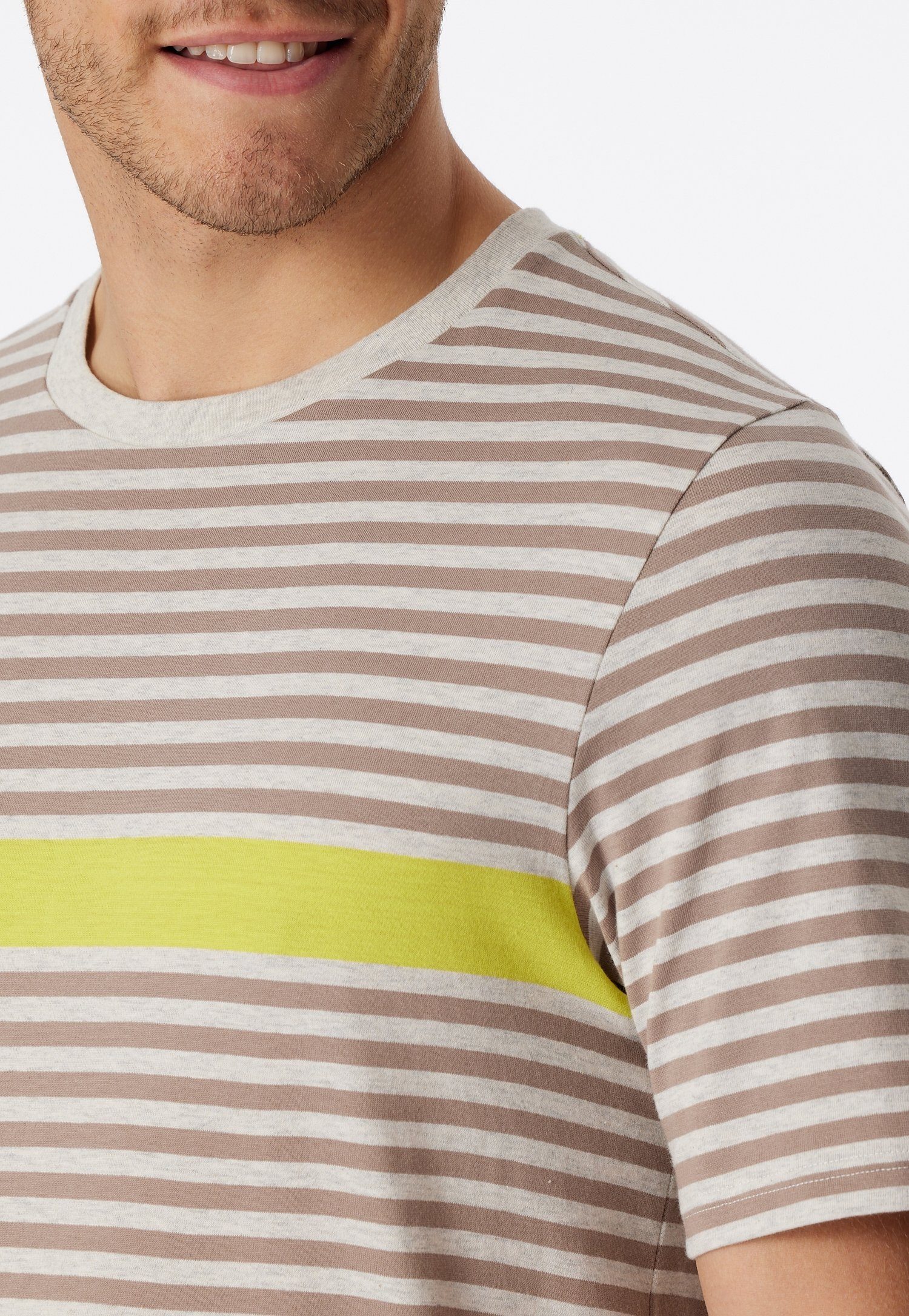 Schiesser Shortama Casual Nightwear met gekleurd contraststrepen en geribbelde ronde hals (2-delig)