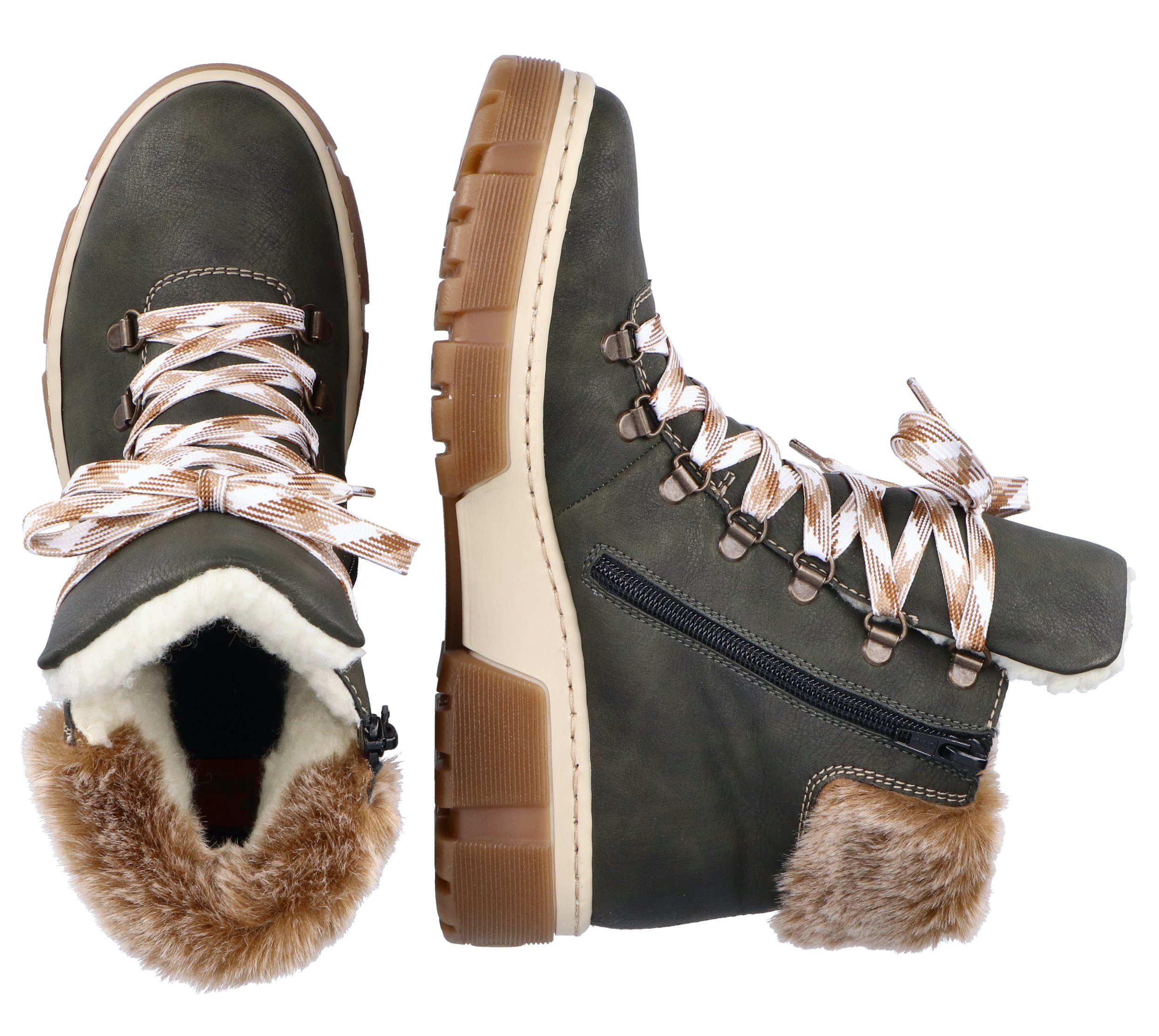 Rieker Winterlaarzen winterenkellaars, veterschoenen, plateau, met warmvoering-uitrusting
