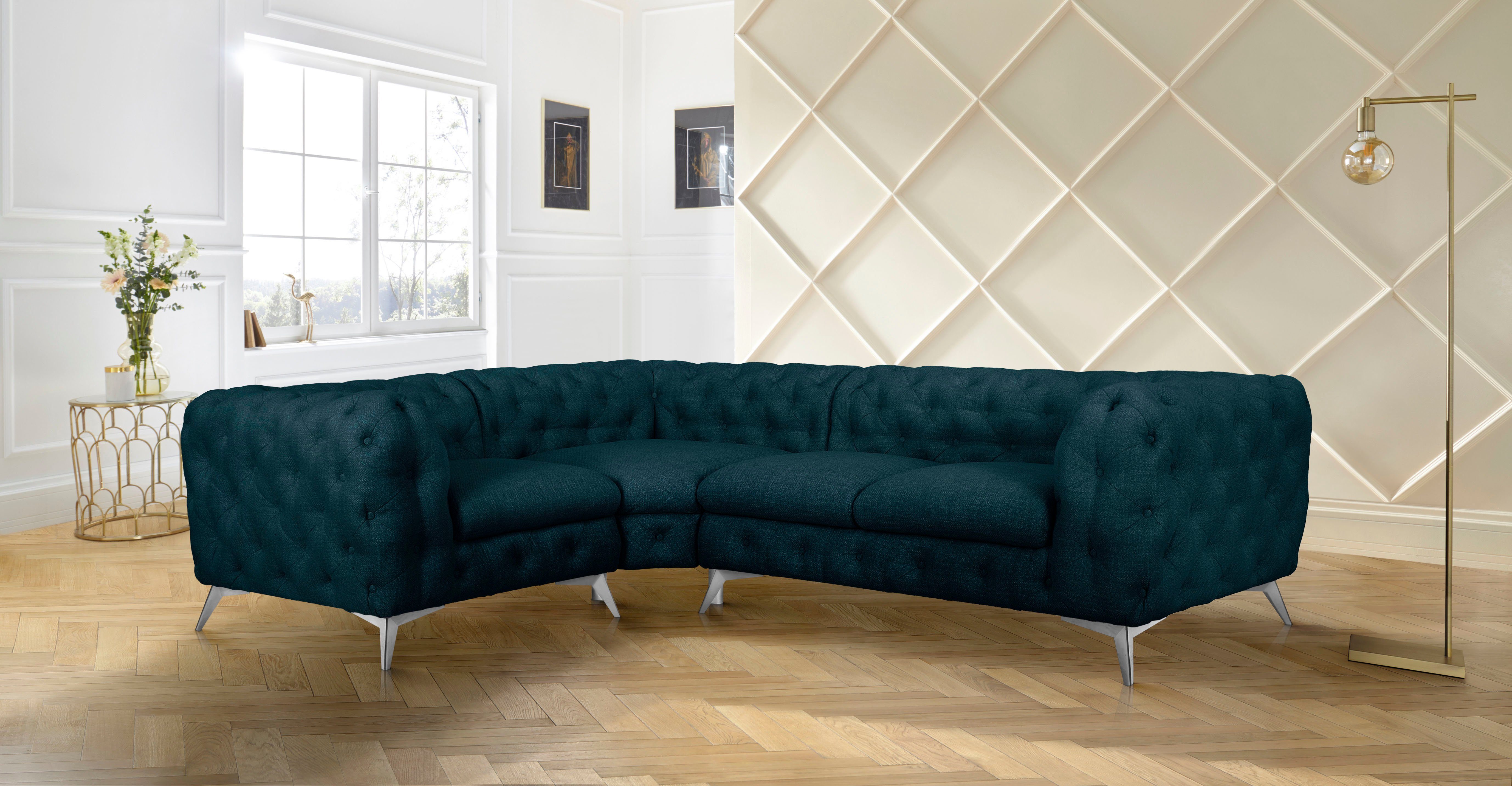 Leonique Chesterfield-bank Glynis L-vorm luxueuze capitonnage, moderne chesterfield look, kleur van de poten ter keuze