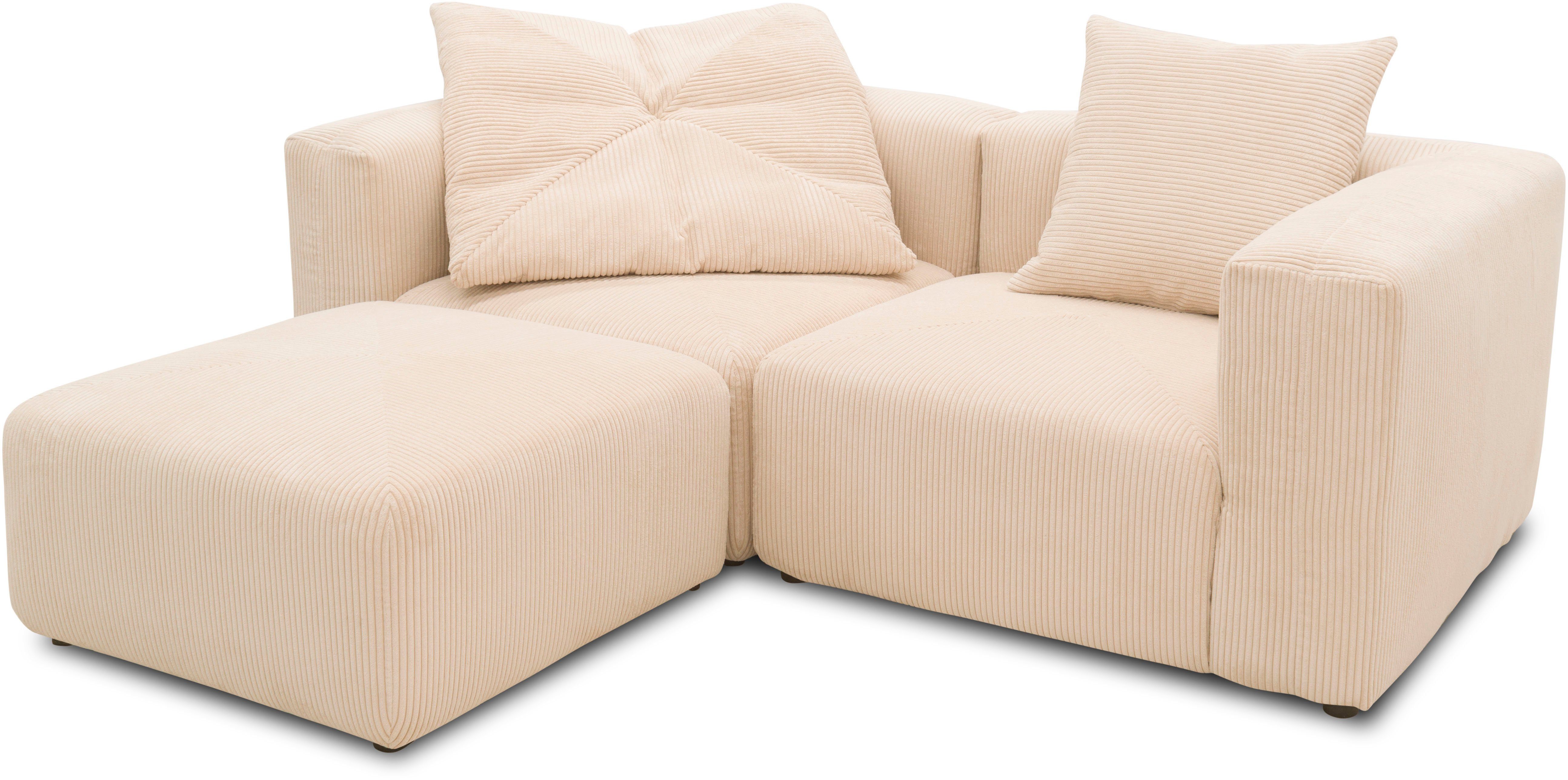 RAUM.ID Hoekbank Gerrid L-vorm Cord, modulaire bank, bestaand uit 2 hoekelementen + 1 hocker
