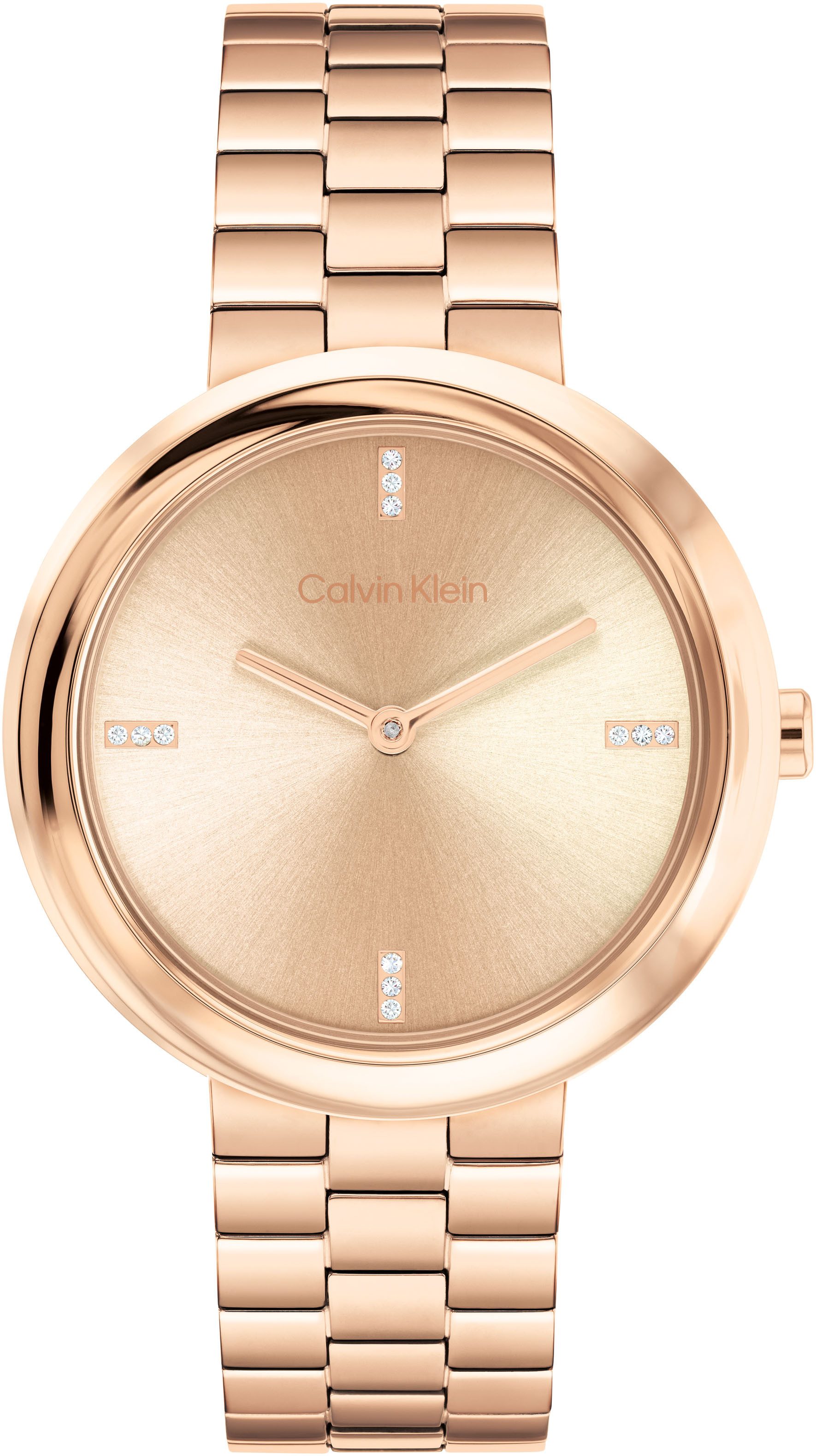 Calvin Klein Kwartshorloge Twisted bezel Polshorloge, dameshorloge, roestvrijstalen band, analoog, glasstenen dames quartz horloges goud(kleur)
