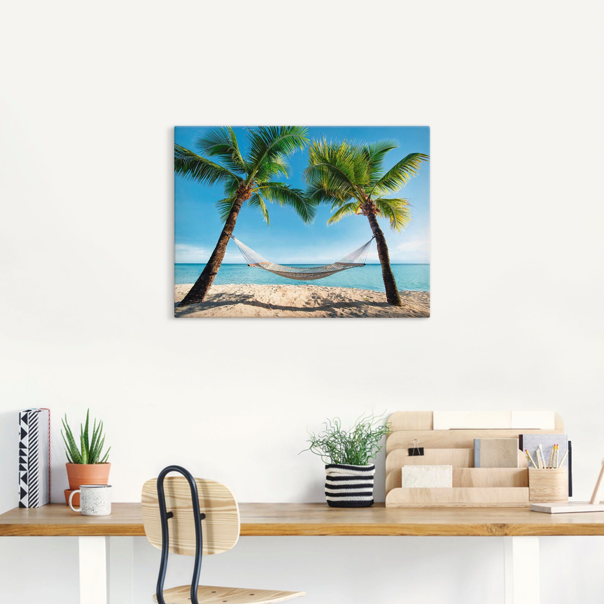 Artland Artprint Palmenstrand Caribic met hangmat als artprint op linnen, poster, muursticker in verschillende maten