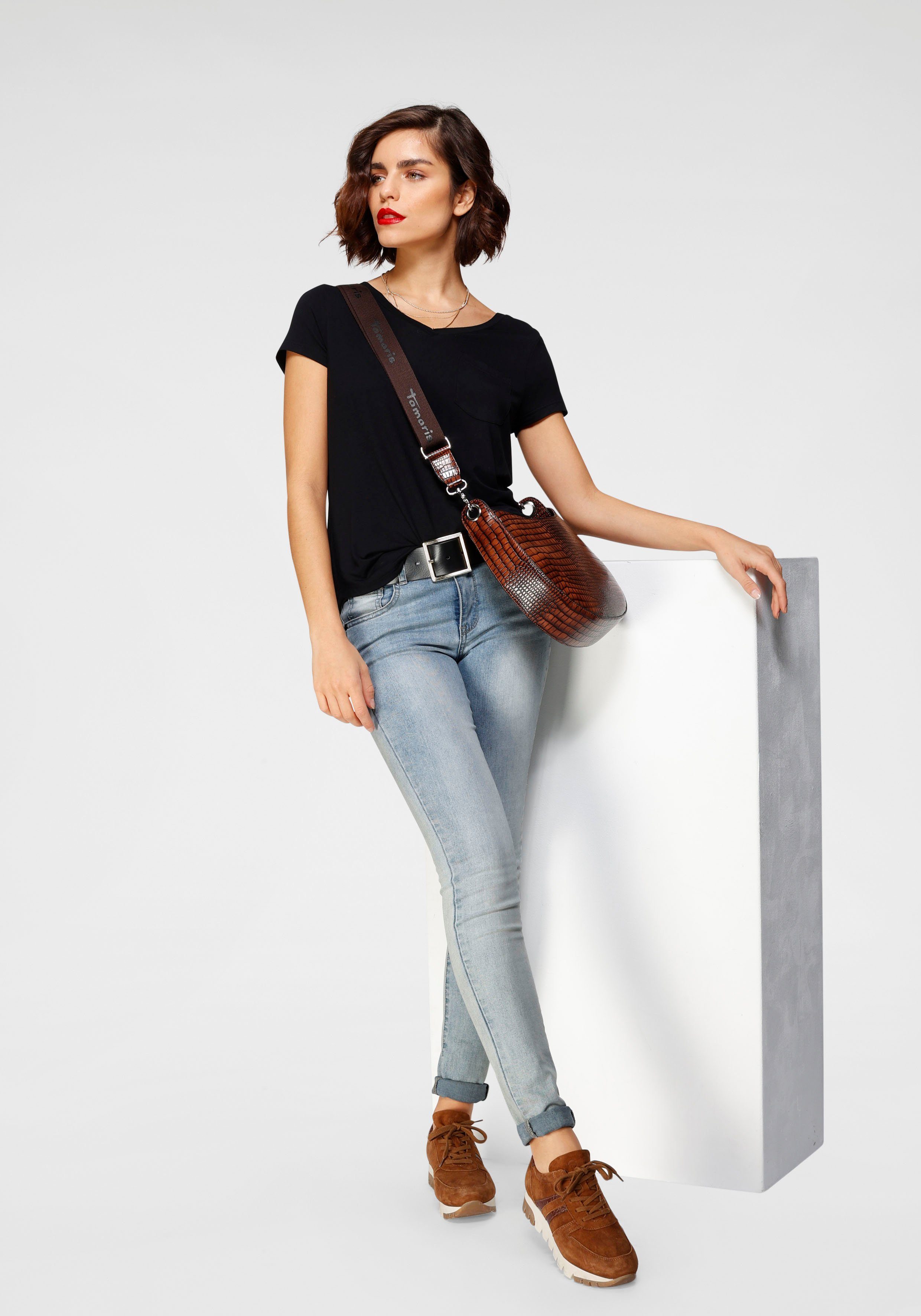 Tamaris T-shirt Korte mouwen, casual pasvorm, van elastische jersey