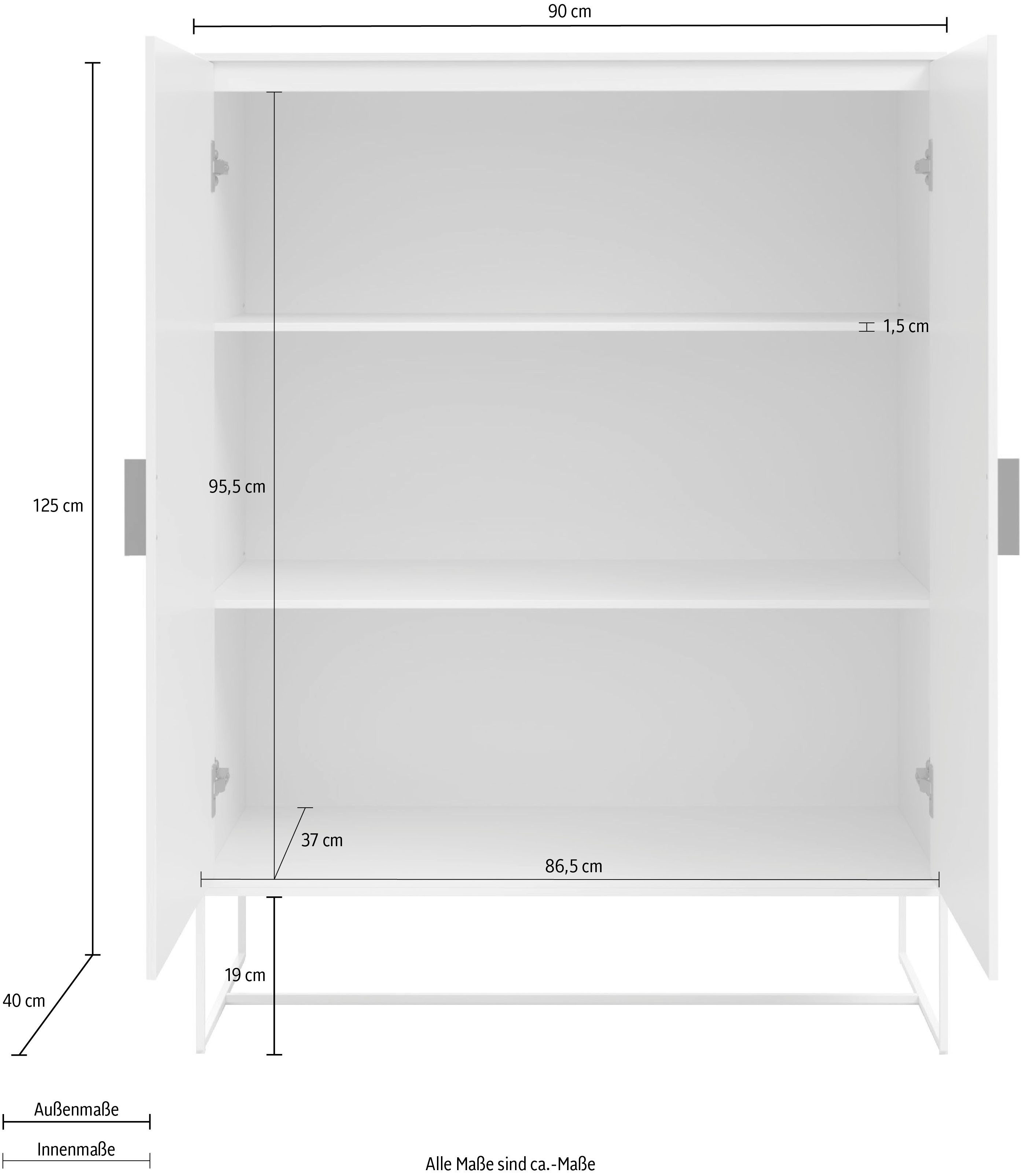 Places of Style Highboard Abito Middenkast met draaiduren en 2 planken, breedte 90 cm