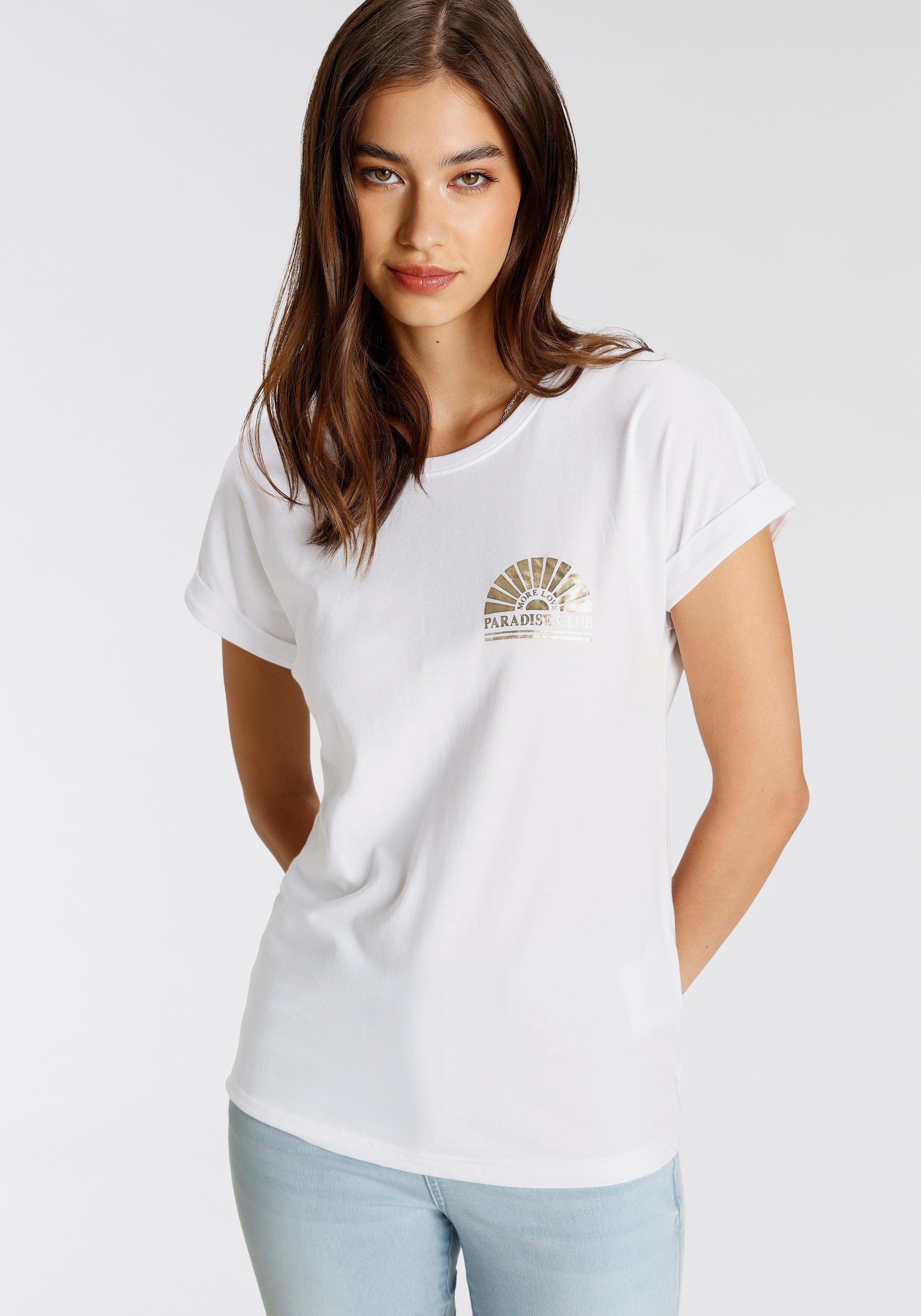 Tamaris T-shirt Met elegante folieprint in goud - NIEUWE COLLECTIE