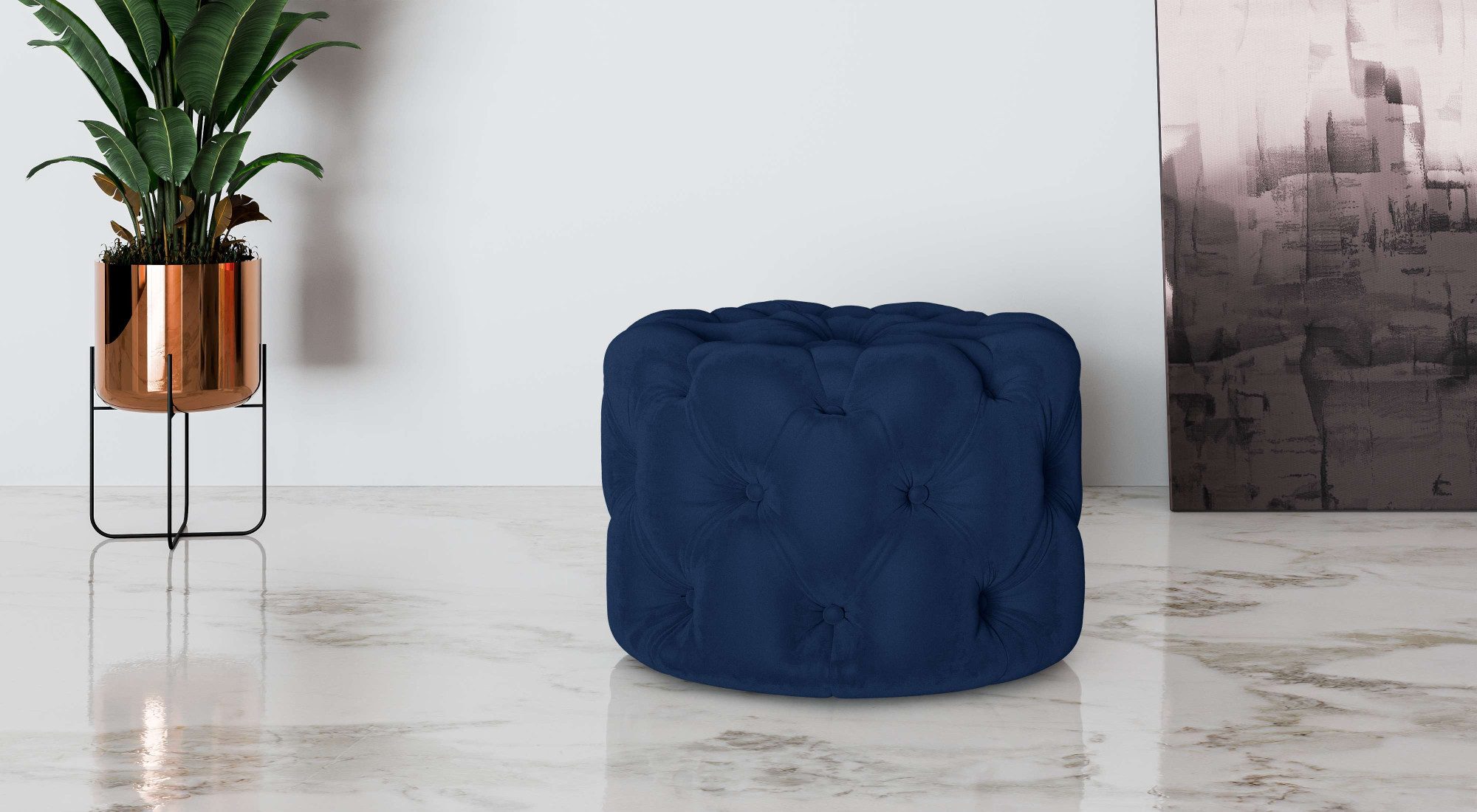 Places of Style Hocker FOLLINA Beklede poef met klassieke Chesterfield-knopafwerking hockers blauw