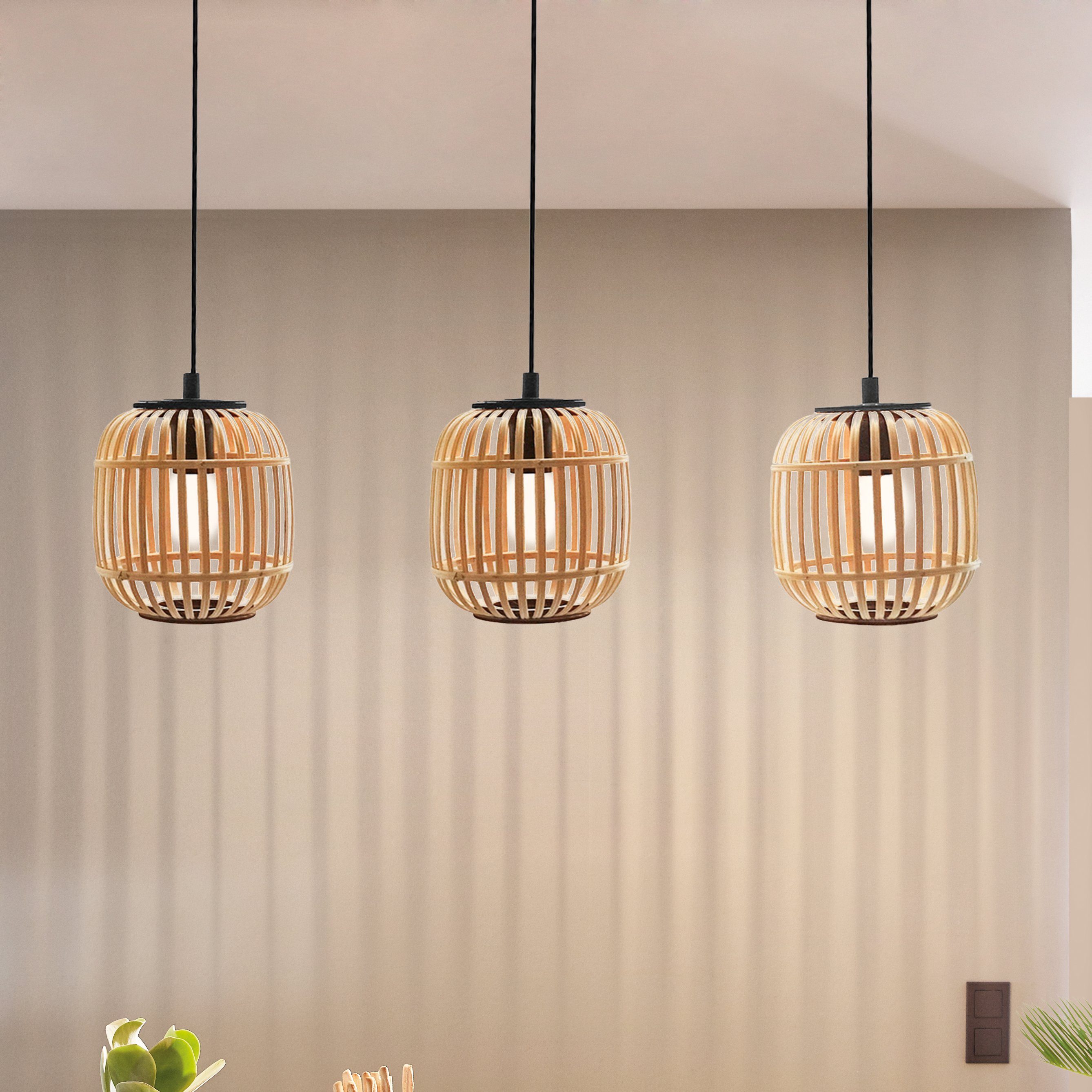 EGLO Hanglamp BORDESLEY zwart / l91 x h110 x b21 cm / excl. 3x e27 (elk max. 28w) / eettafel