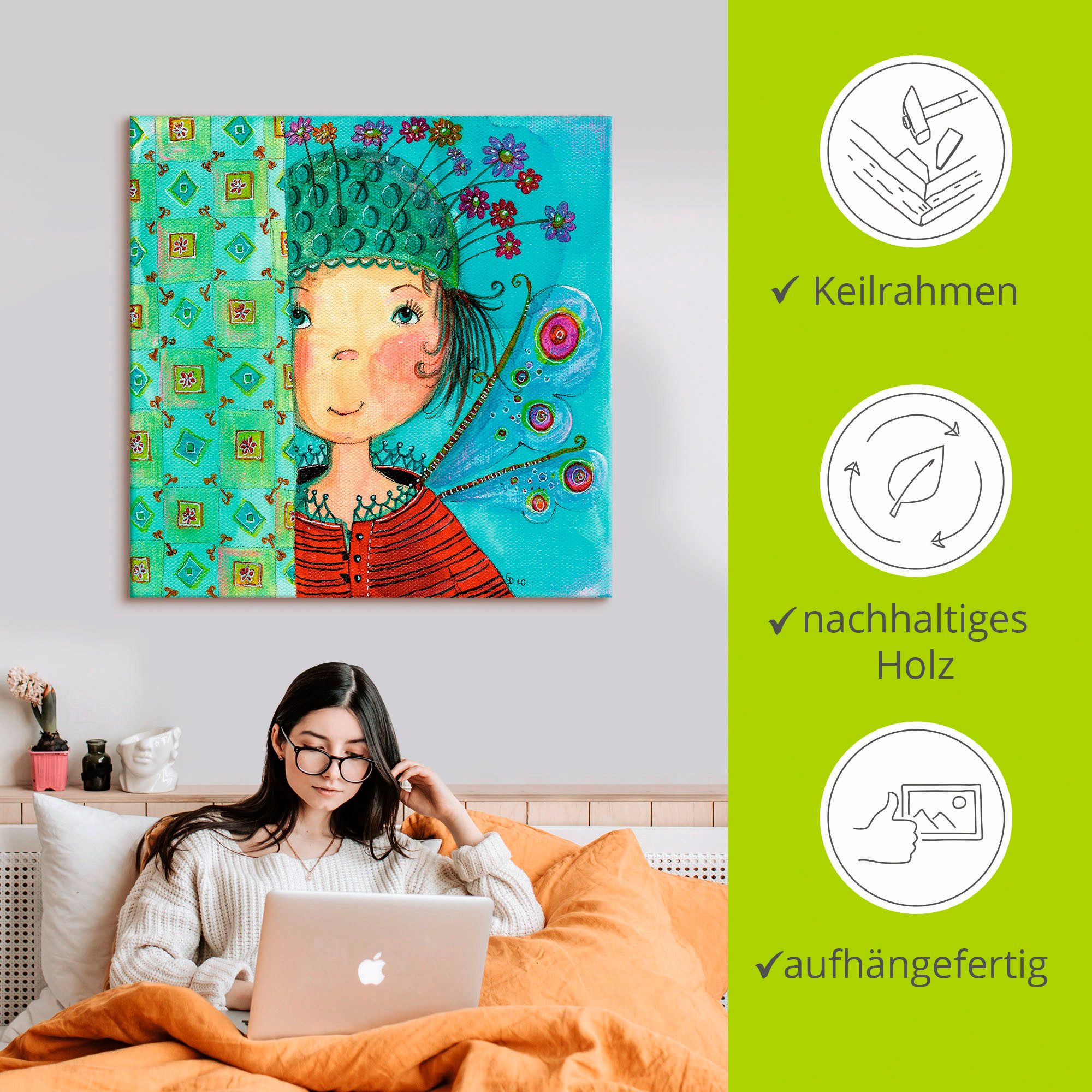 Artland Artprint Engeltje verstopt zich als artprint op linnen, poster in verschillende formaten maten