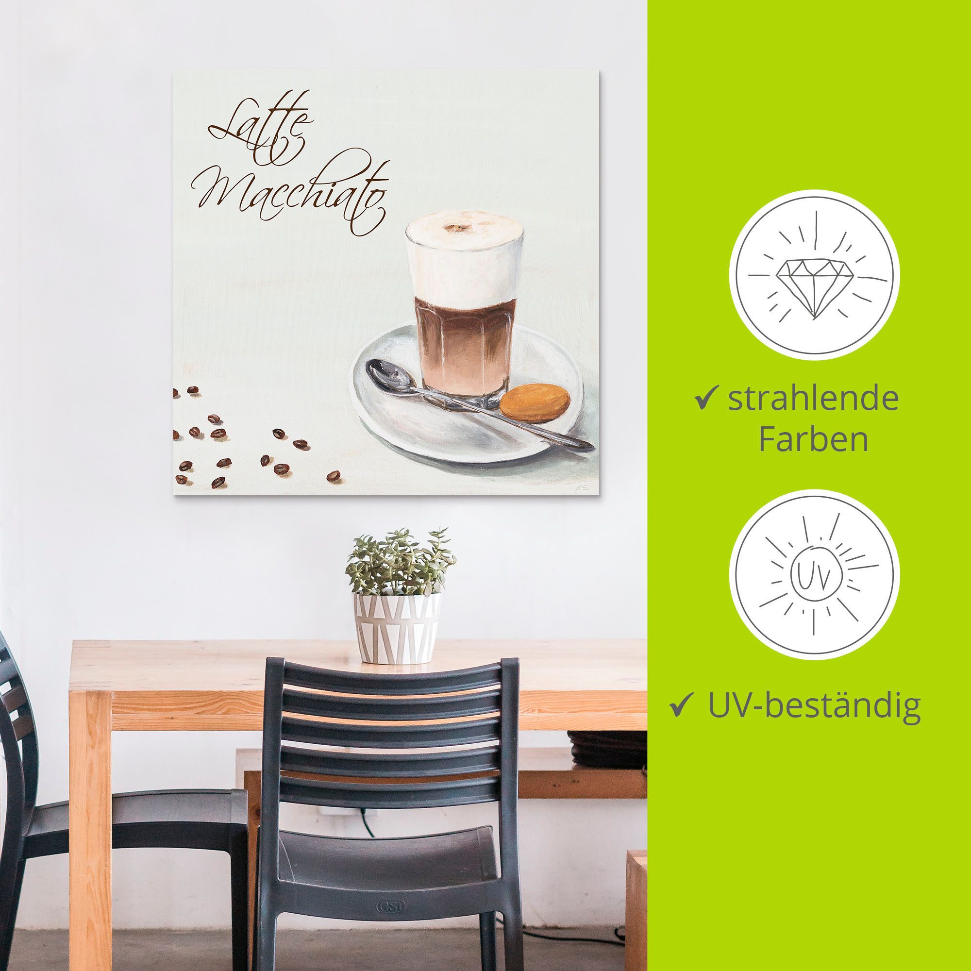 Artland Aluminium dibond print Latte macchiato II geschikt voor binnen en buiten, buitenafbeelding