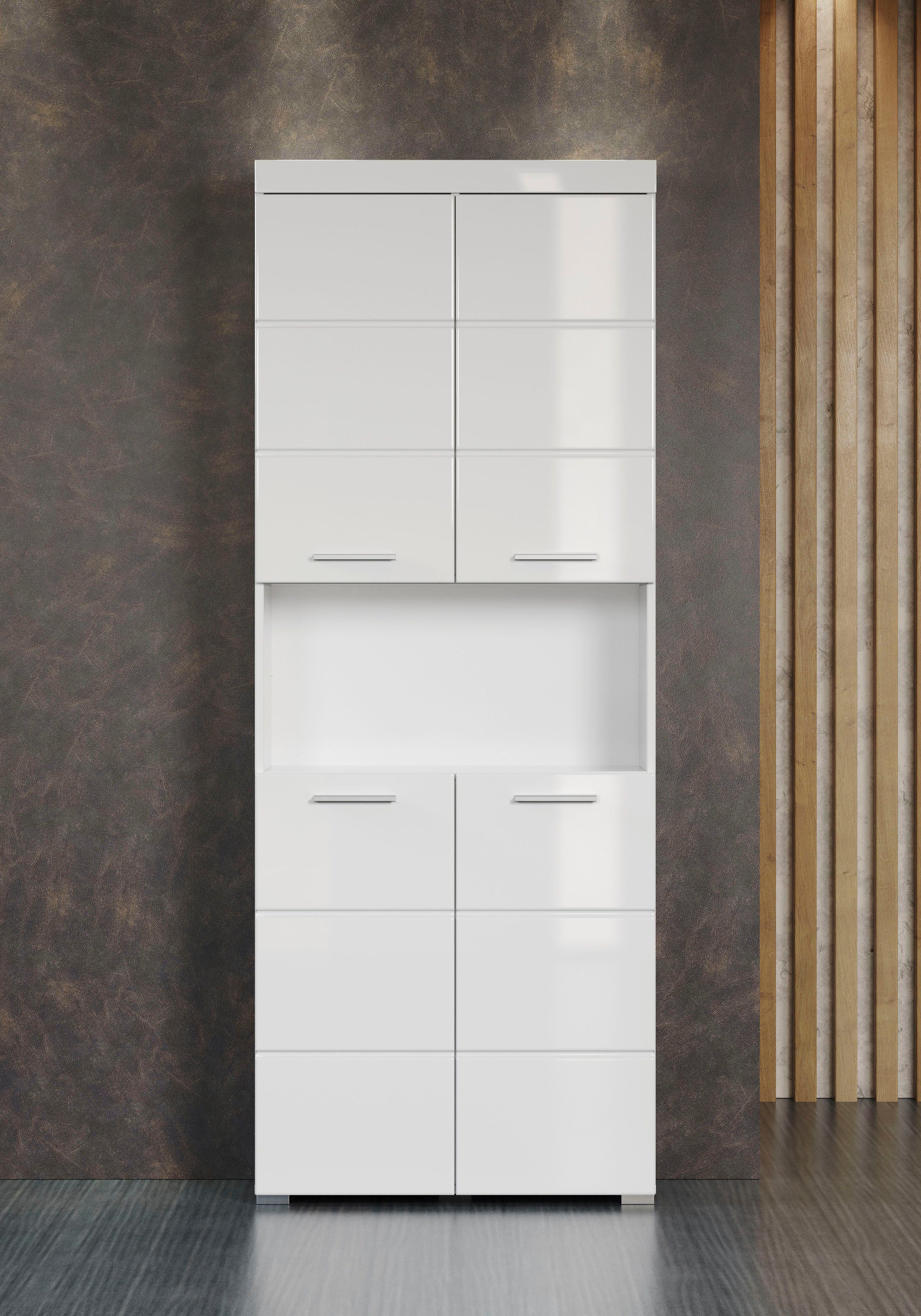 INOSIGN Hoge kast Avena, badkamerkast, keukenkast Badkamer hoge kast met open vak, 4 deuren en 4 planken