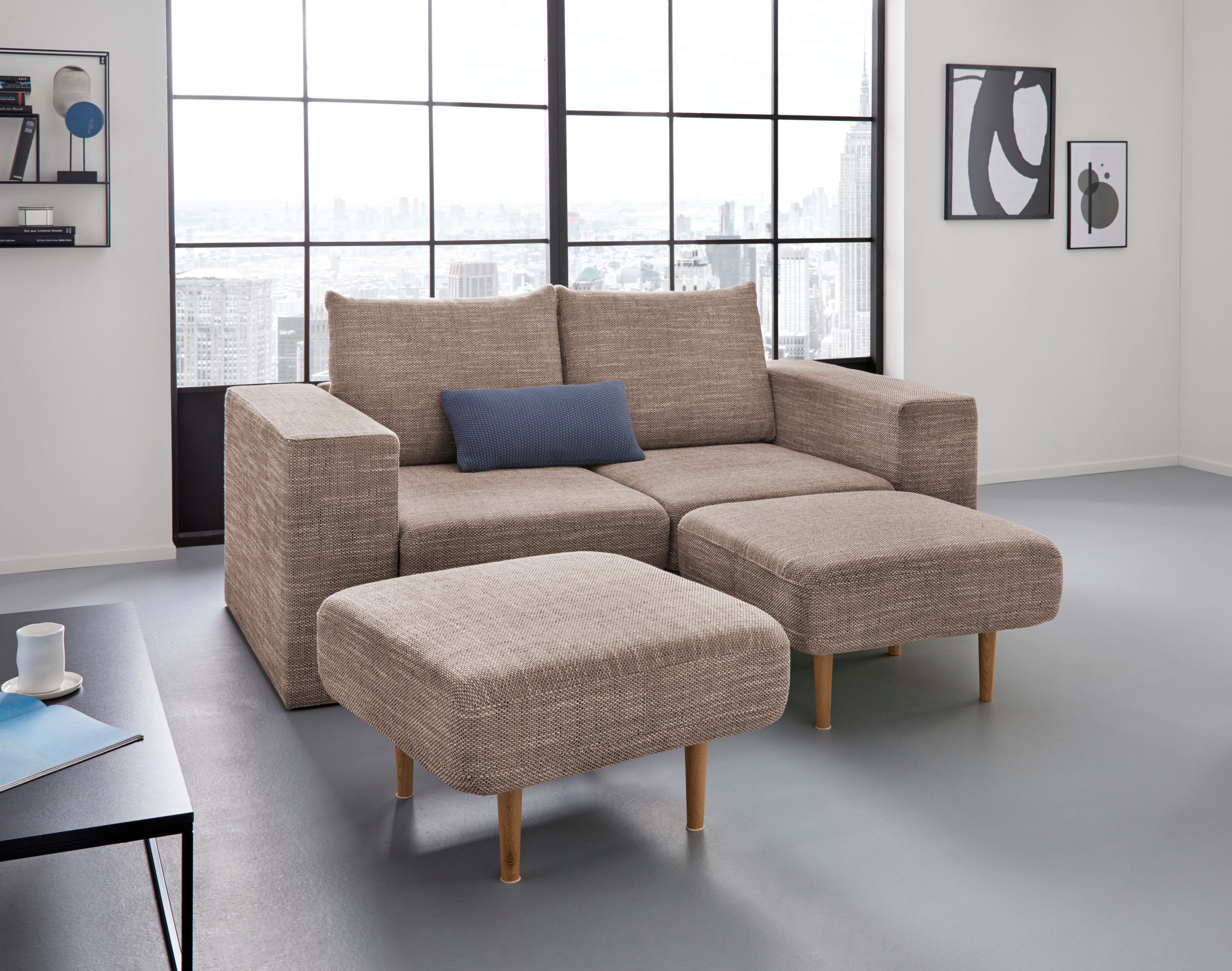LOOKS BY WOLFGANG JOOP 2,5-zitsbank Looksv Aan te passen bank: de bank wordt bank met 2 hockers beige, 2-zitsbanken, Breedte ligoppervlak: 140 cm,