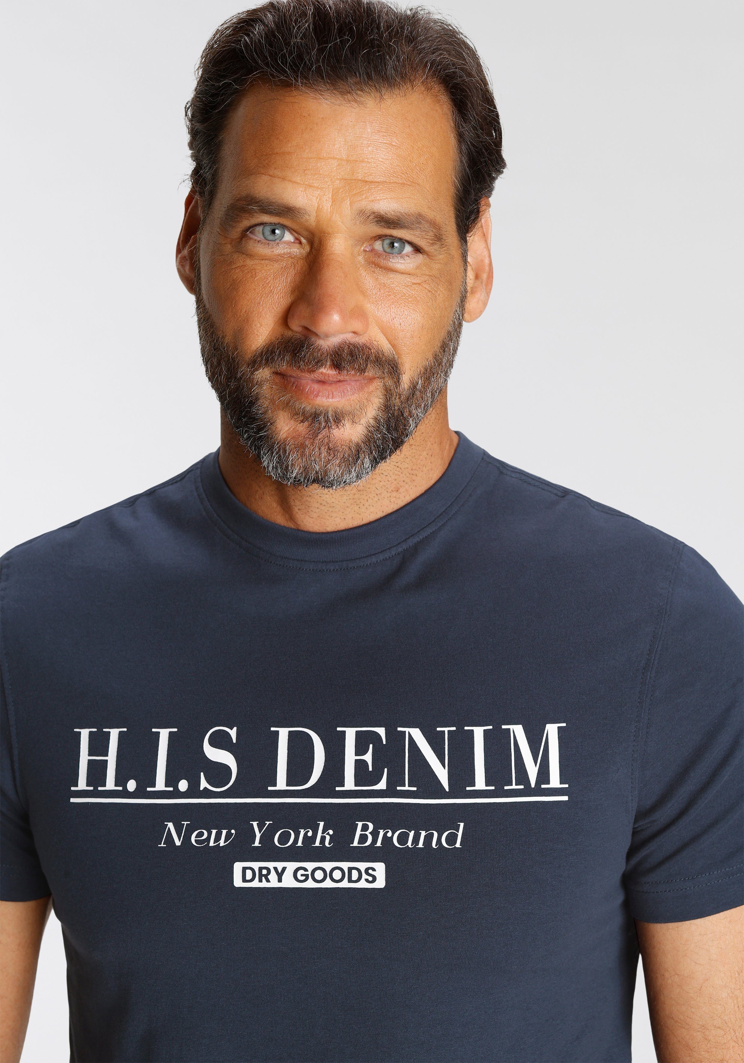 H.I.S T-shirt smalle pasvorm, bedrukt ontwerp, ronde hals