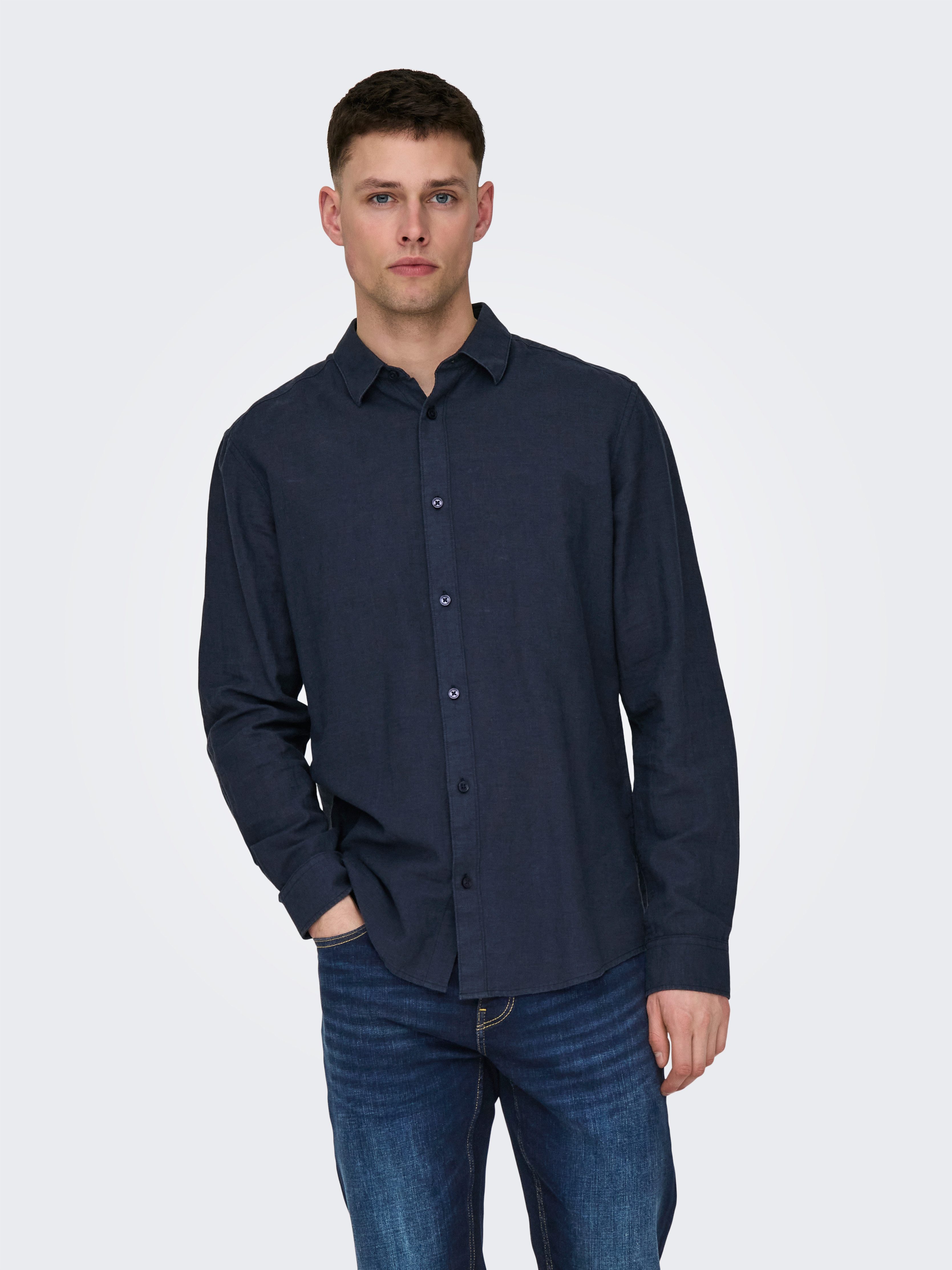 ONLY & SONS Overhemd met lange mouwen ONSCAIDEN LS SOLID LINEN SHIRT NOOS