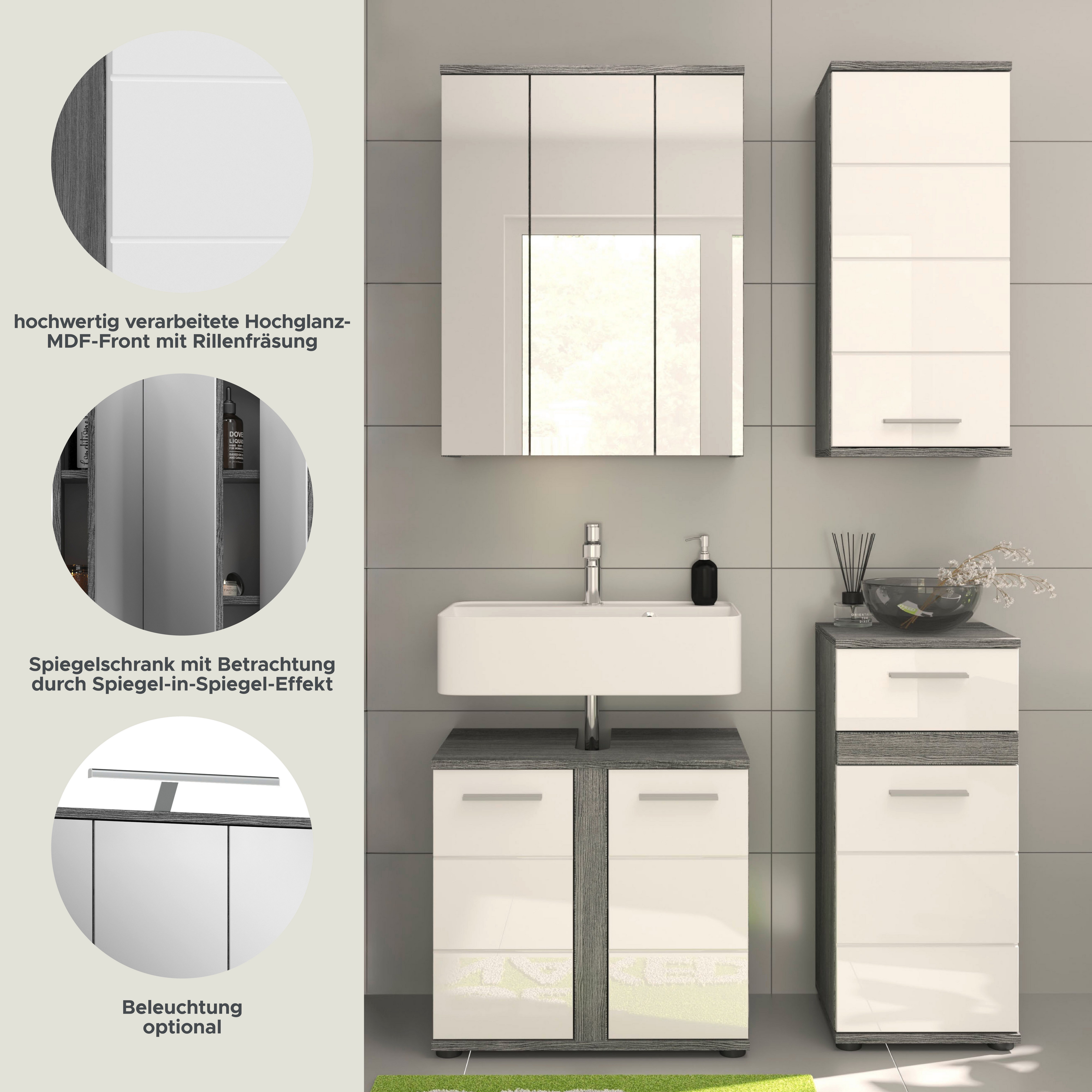 welltime Badkamerserie LUCCA, 4-delig, TOPSELLER!, MDF hoogglansfront, bestaande uit: (set, 4-delig)