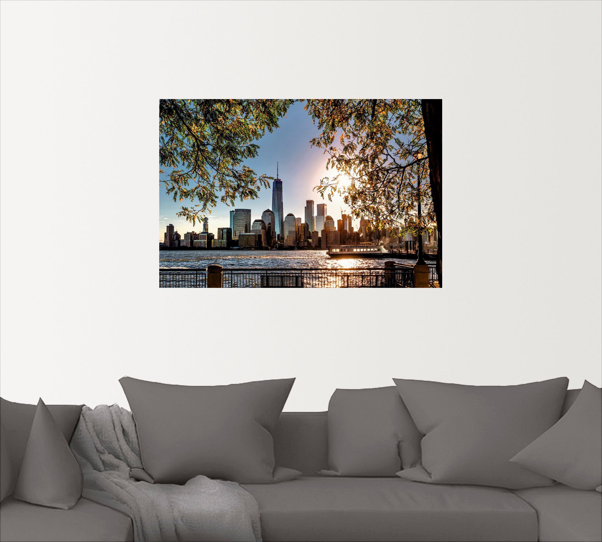 Artland Artprint Zonsopkomst boven New York als artprint van aluminium, artprint voor buiten, artprint op linnen, poster, muursticker