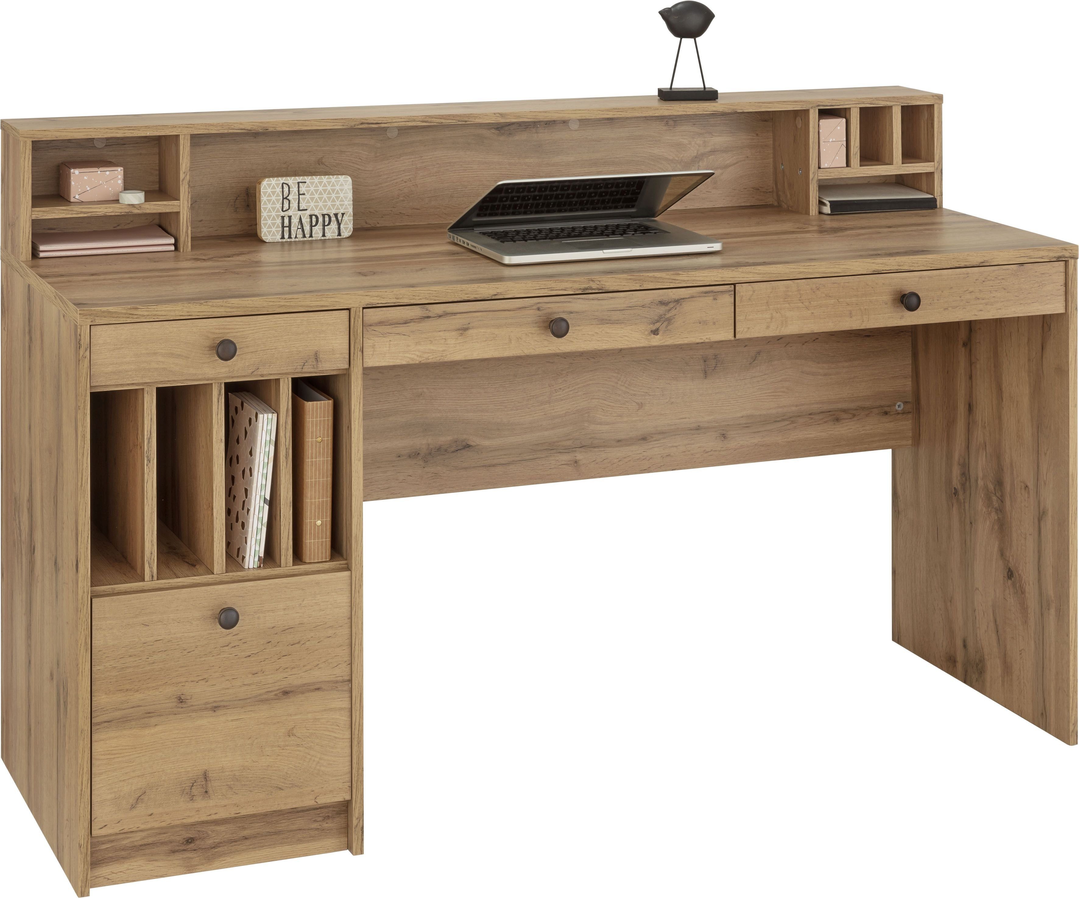 Home affaire Bureau Licia Bureau 'Licia', groot werkblad, veel bergruimte, 158 cm breed