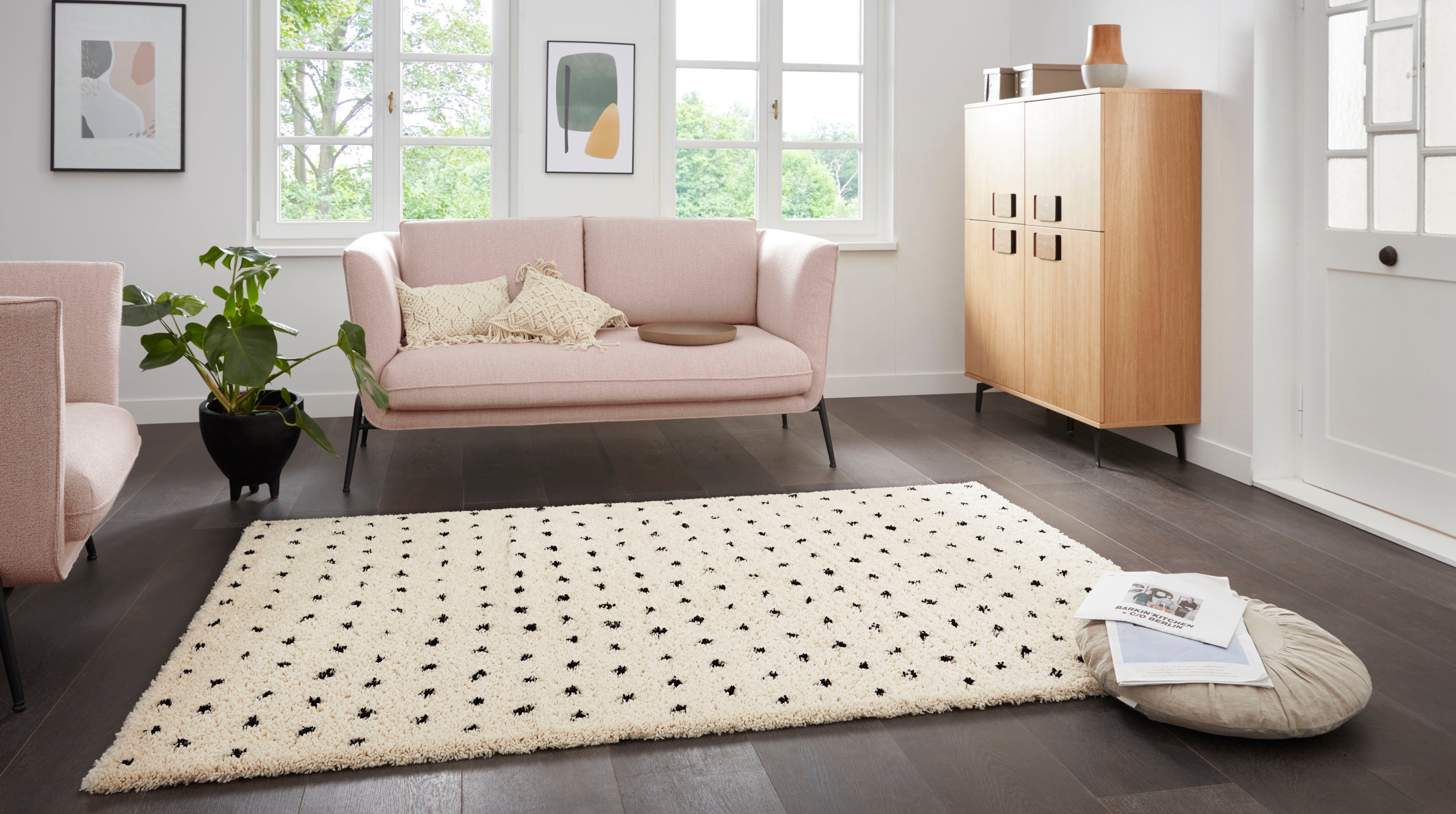 Home affaire Hoogpolig vloerkleed Caja Hoge pool, Scandinavische look, gestreept, robuust, gemakkelijk in onderhoud, slaapkamer