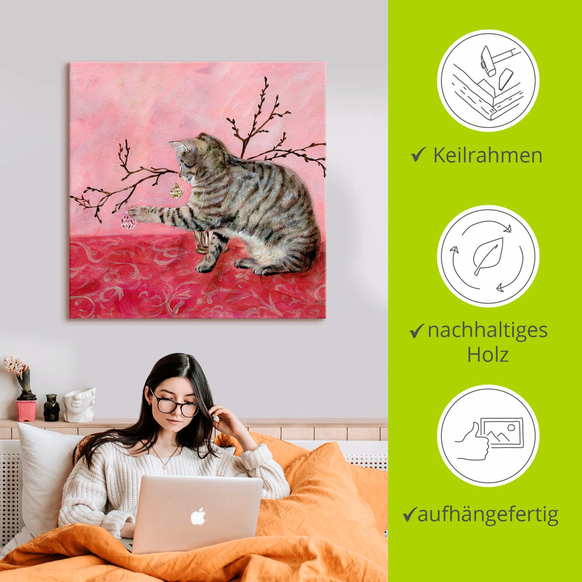 Artland Artprint op linnen Kattenspel gespannen op een spieraam