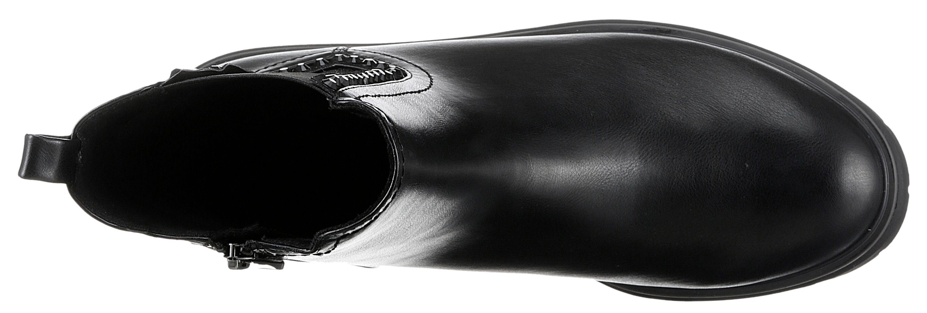 Marco Tozzi Chelsea-boots , blokhak, enkellaarsjes, laarzen, vegan, versierd met strass-steentjes