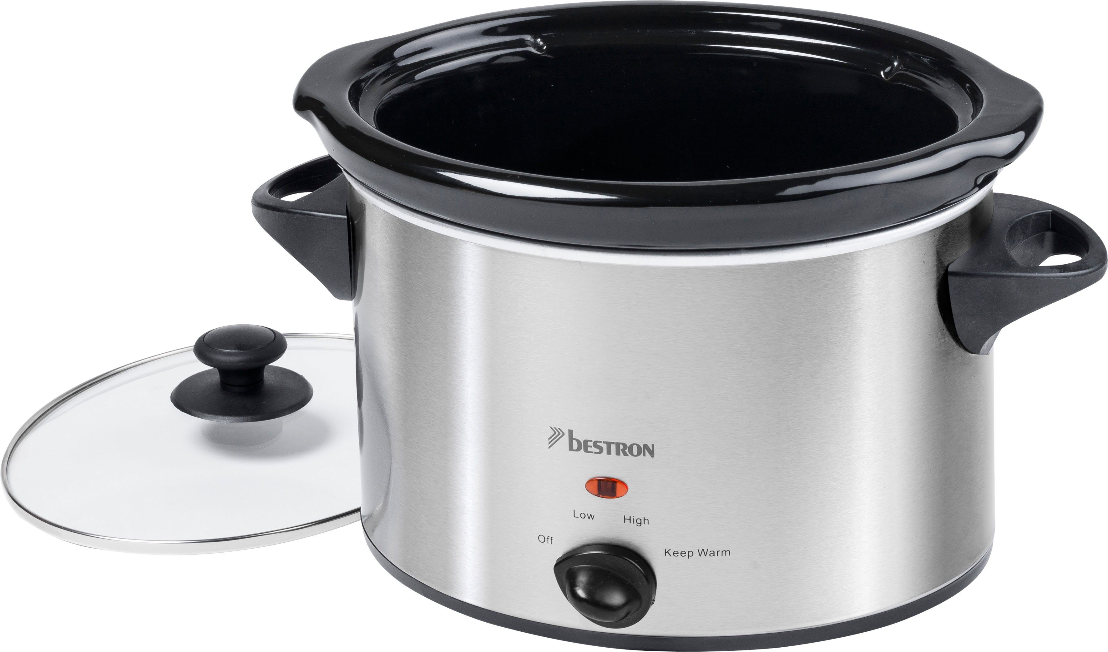 bestron Slowcooker ASC350 met keramische pan en glazen deksel, 3,5 liter, edelstaal