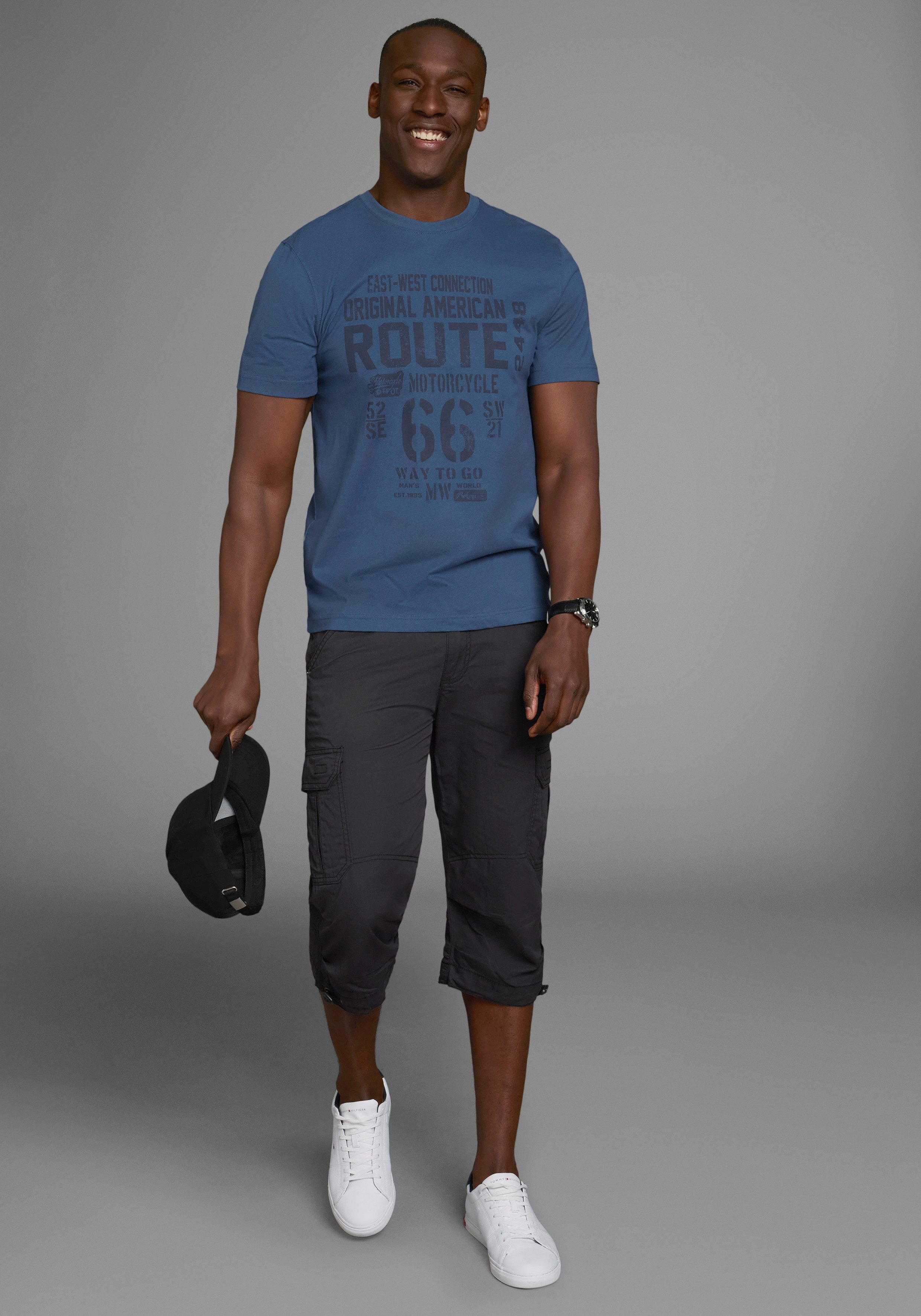 Man's World Shirt met ronde hals korte mouwen, casual pasvorm, bedrukt, ronde hals