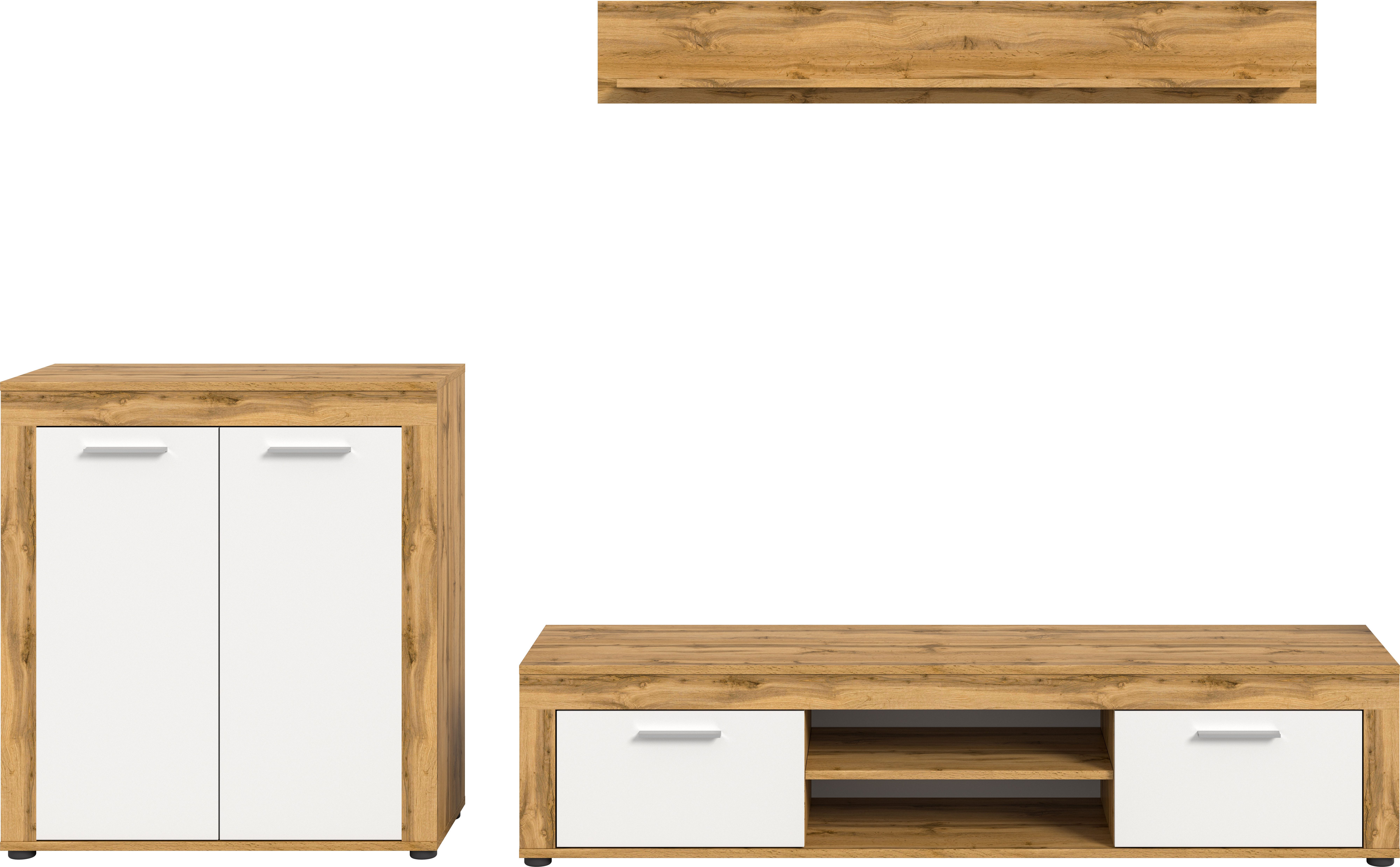 INOSIGN Wandmeubel Aosta, Breedte 255cm, bestaand uit Highboard, Lowboard, Wandplank Woonwand, combinatie, opbouwwand, meubelset, kastwand, meubelcombi (3-delig)