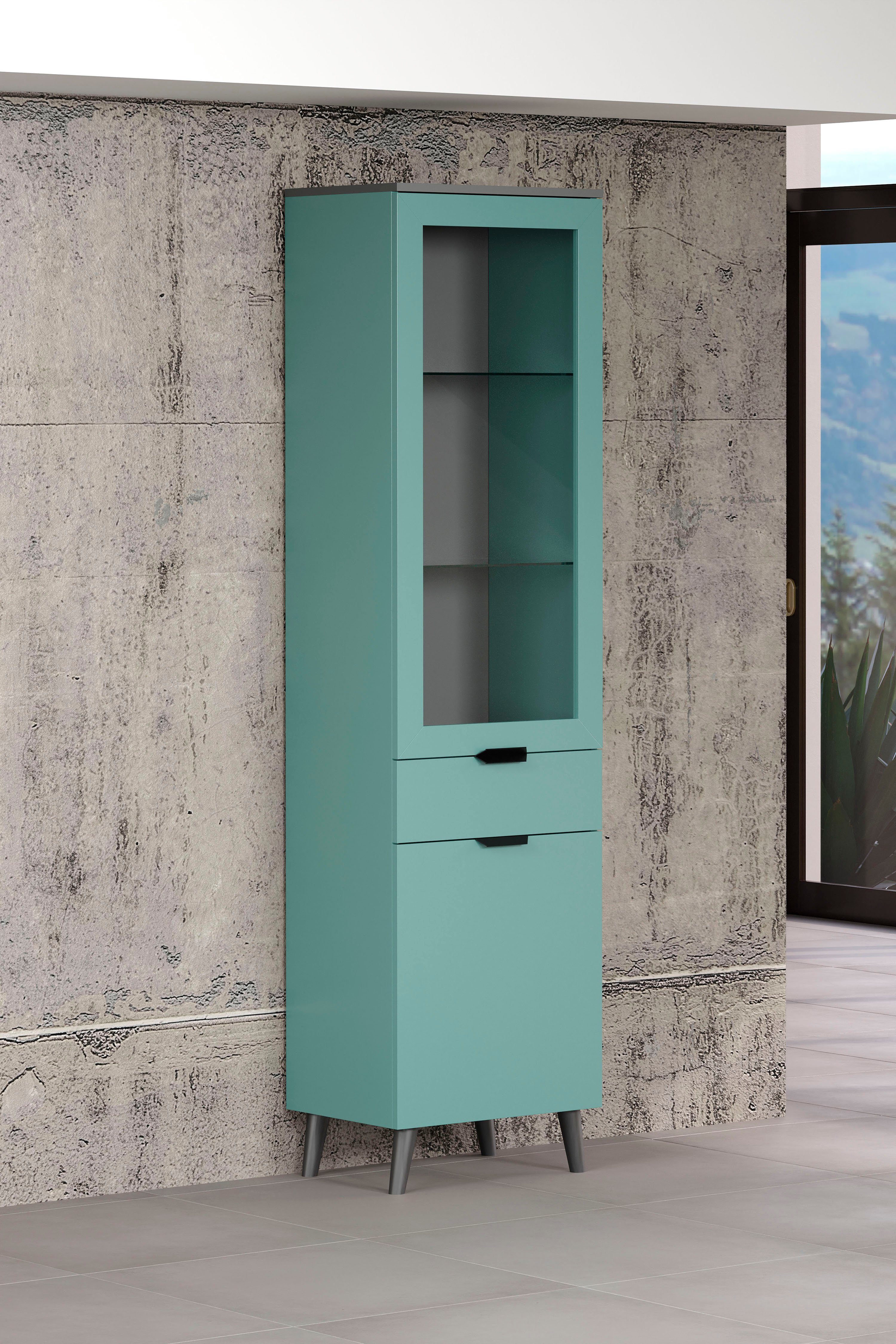 andas Vitrinekast Mikkeline Woonkamerkast met een glazen deur en 2 glazen planken, breedte 49 cm (1 stuk)