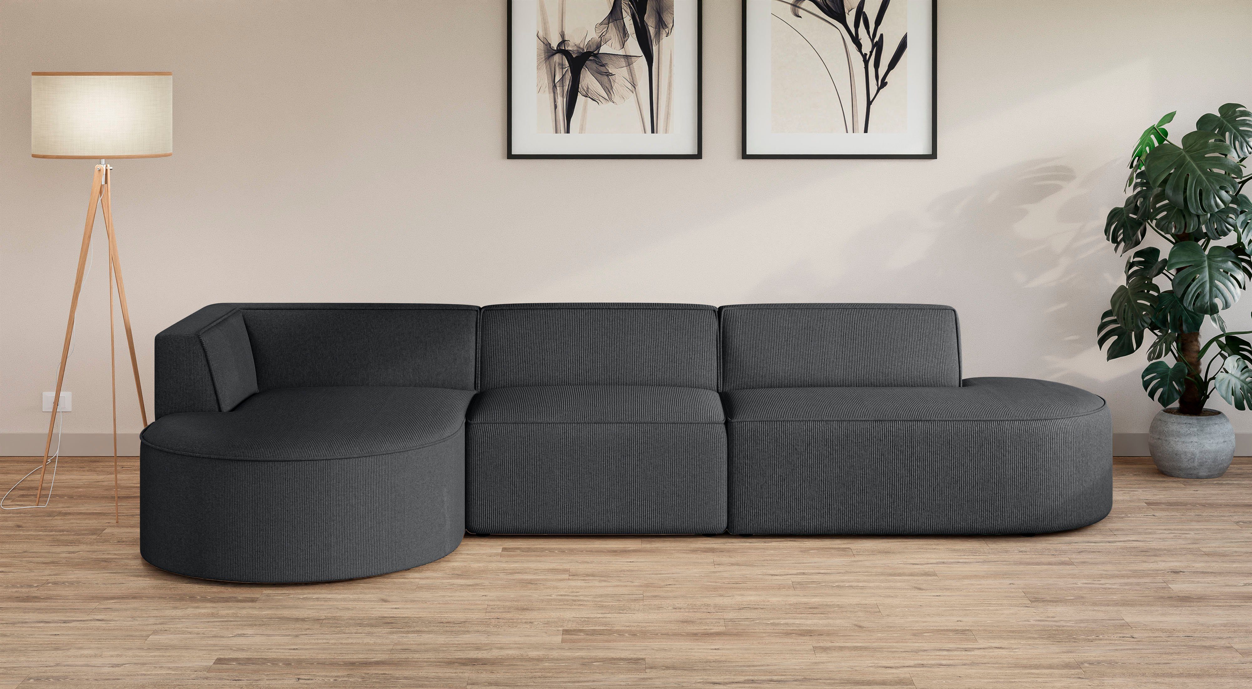 andas Hoekbank EIVIND designerbank met ottomane rechts/links, B/D/H: 343/159/72 cm