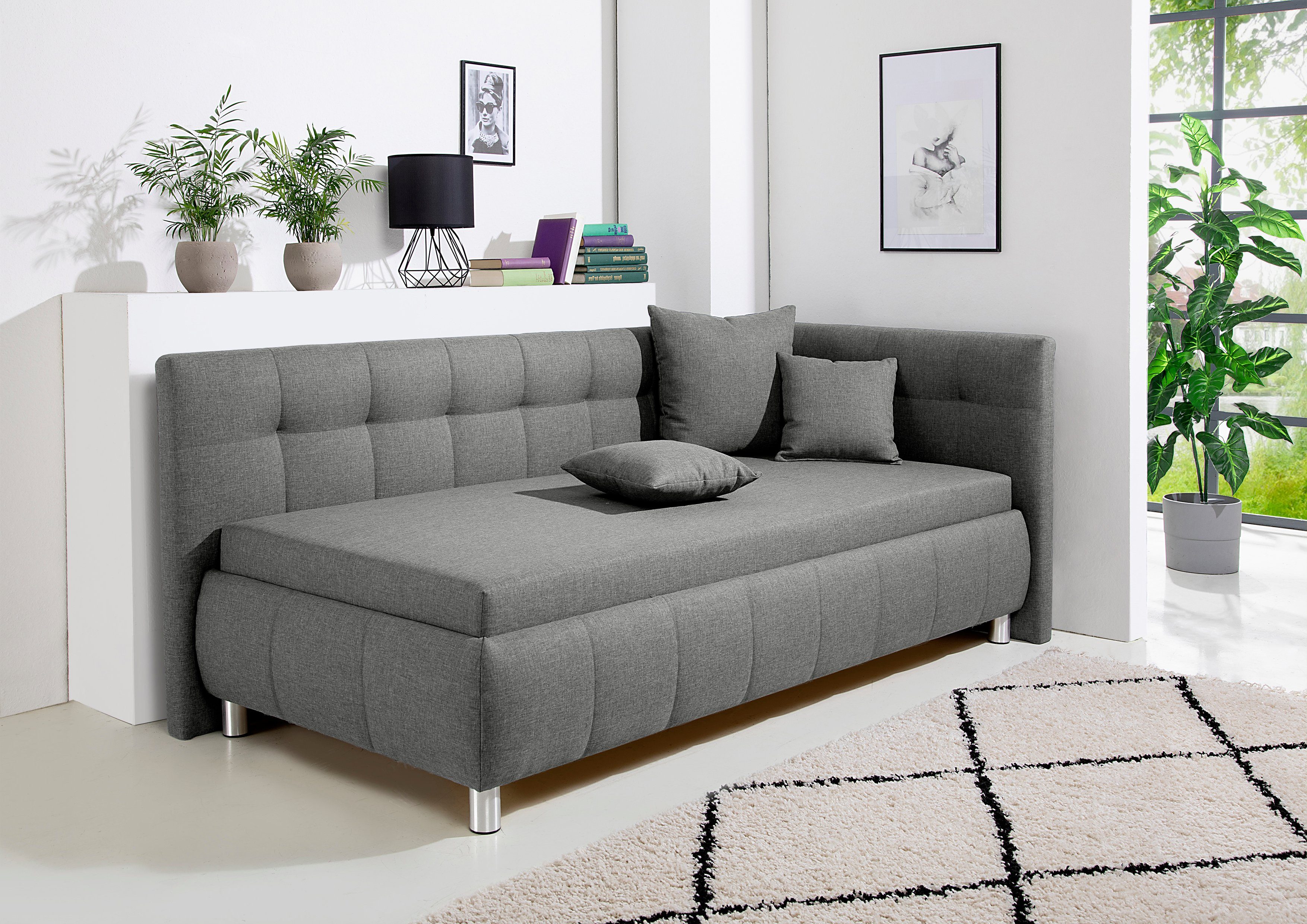Maintal Bed Malea met bedkist, in 3 breedten, binnenvering- of bonell-matras ter keuze grijs, slaapbanken, 90 cm x 200 cm, Bonell-binnenvering matras