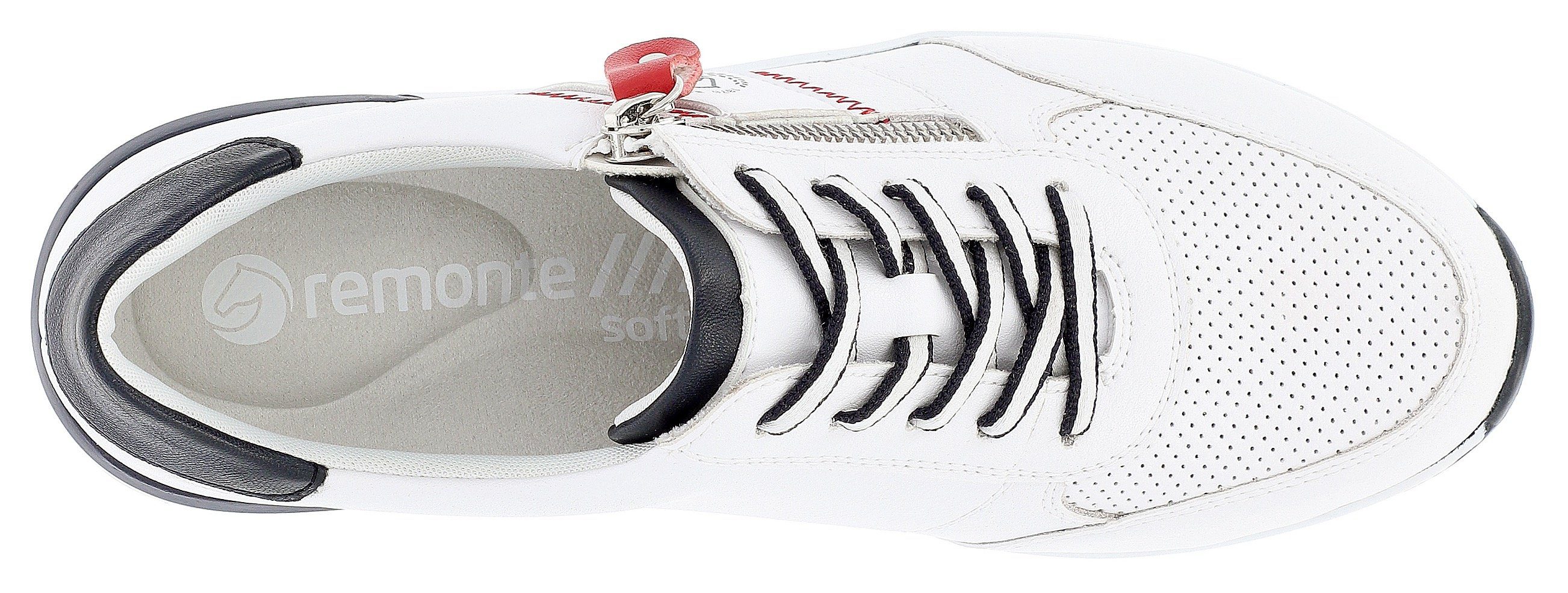Remonte Sneakers met sleehak , vrijetijdsschoen, lage schoen, veterschoen met metallic contrastaccenten