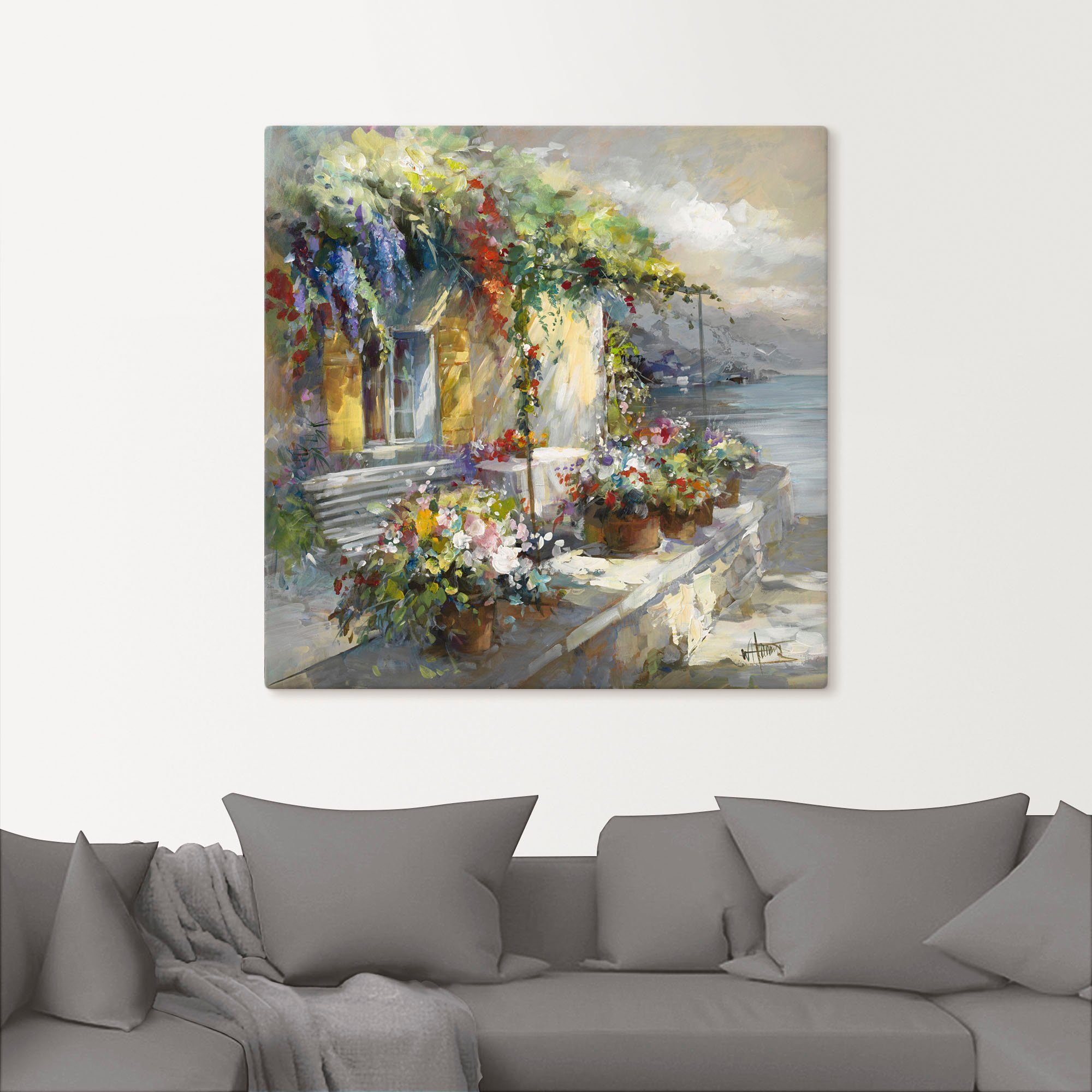 Artland Artprint op linnen Veranda aan het meer gespannen op een spieraam