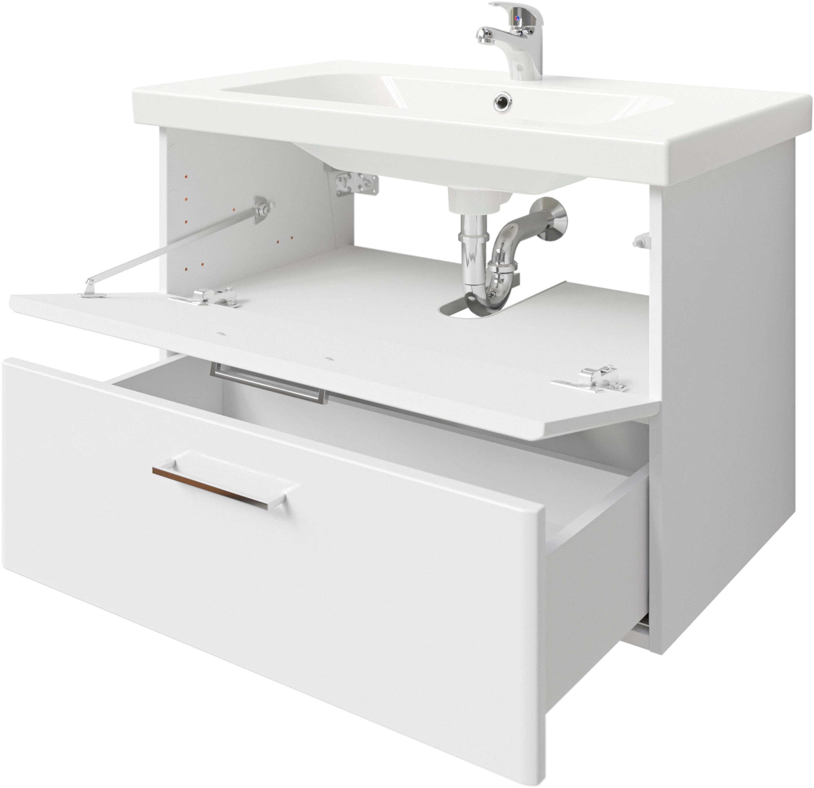Saphir Badkamerserie Quickset 316 3-delig, keramieken wastafel met led-spiegelkast (4-delig)