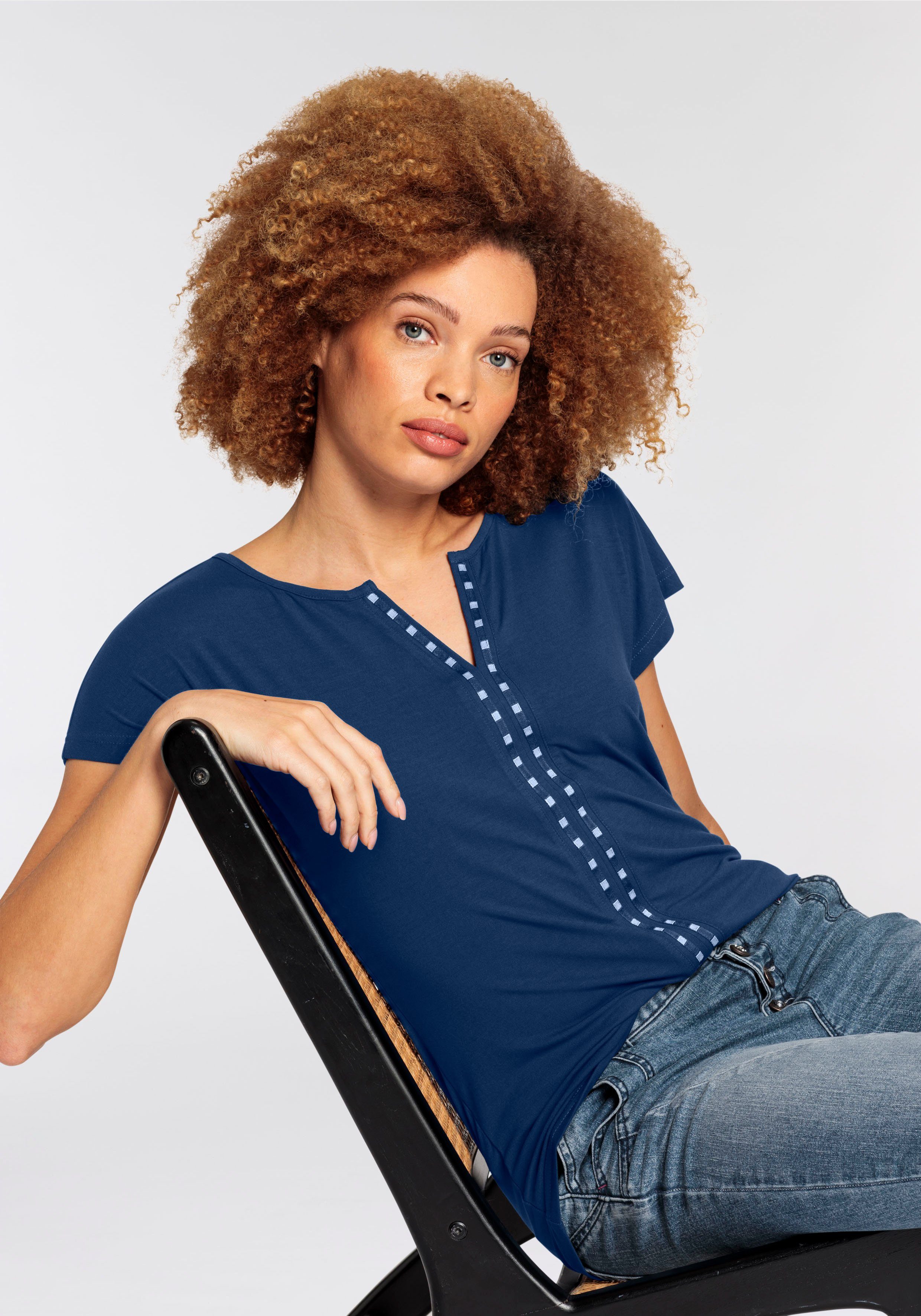 Boysen's Shirt met korte mouwen met gestreepte bies-applicatie - nieuwe collectie