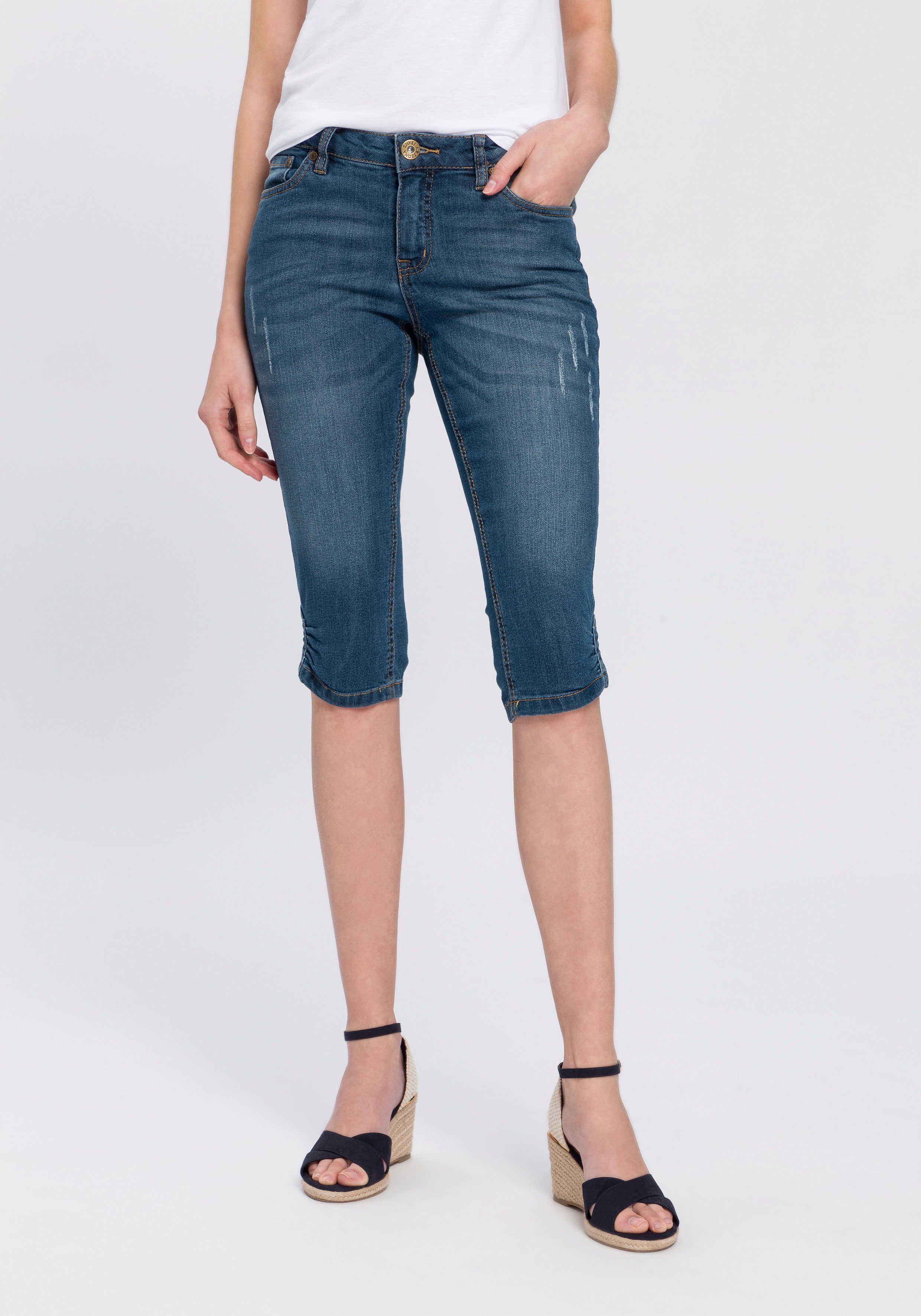 Arizona Capri jeans smalle pasvorm, met destroyed-effecten, lage taille dames capri jeans maat 42 blauw