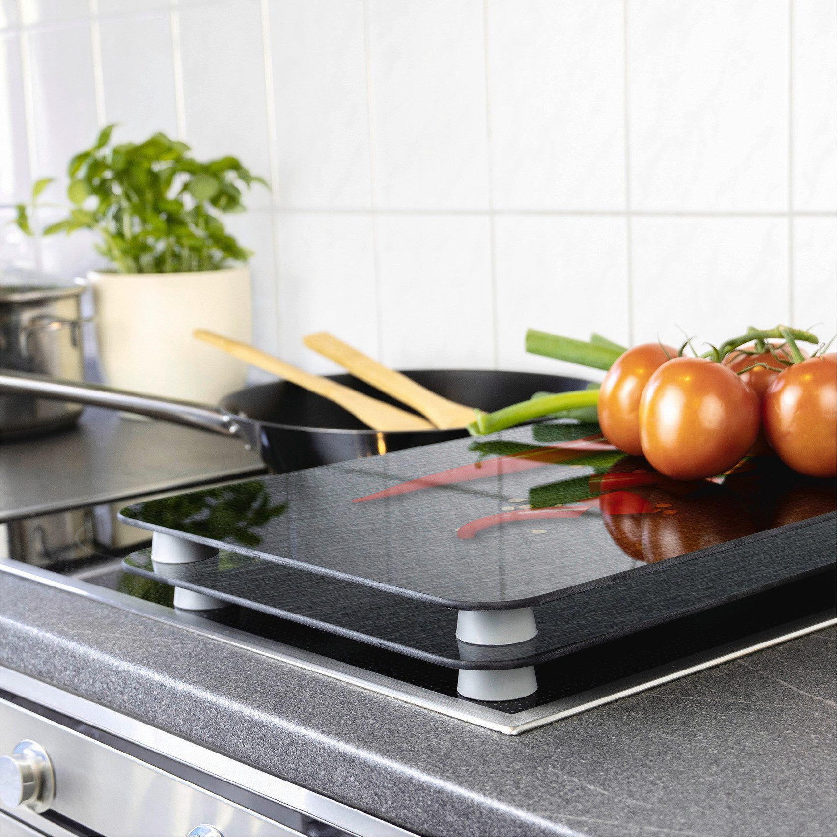 WENKO Kookplaatdeksel Universeel model Cayenne Kookplaatafdekking voor alle soorten kookplaten, krasvast, met antislipvoetjes (set, 2-delig)