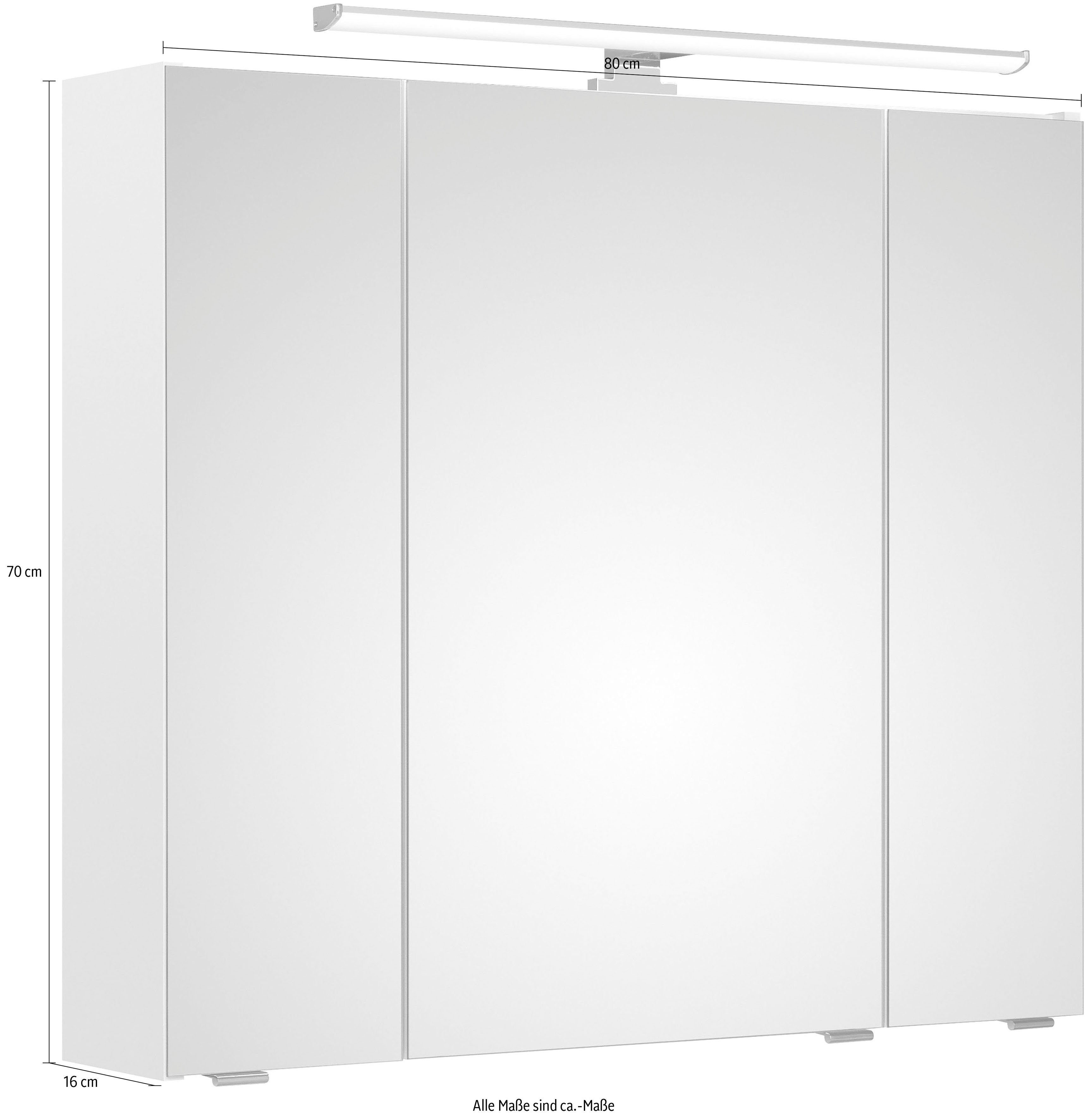 Saphir Spiegelkast Quickset badkamermeubel, 3 spiegeldeuren, 6 planken, 80 cm breed